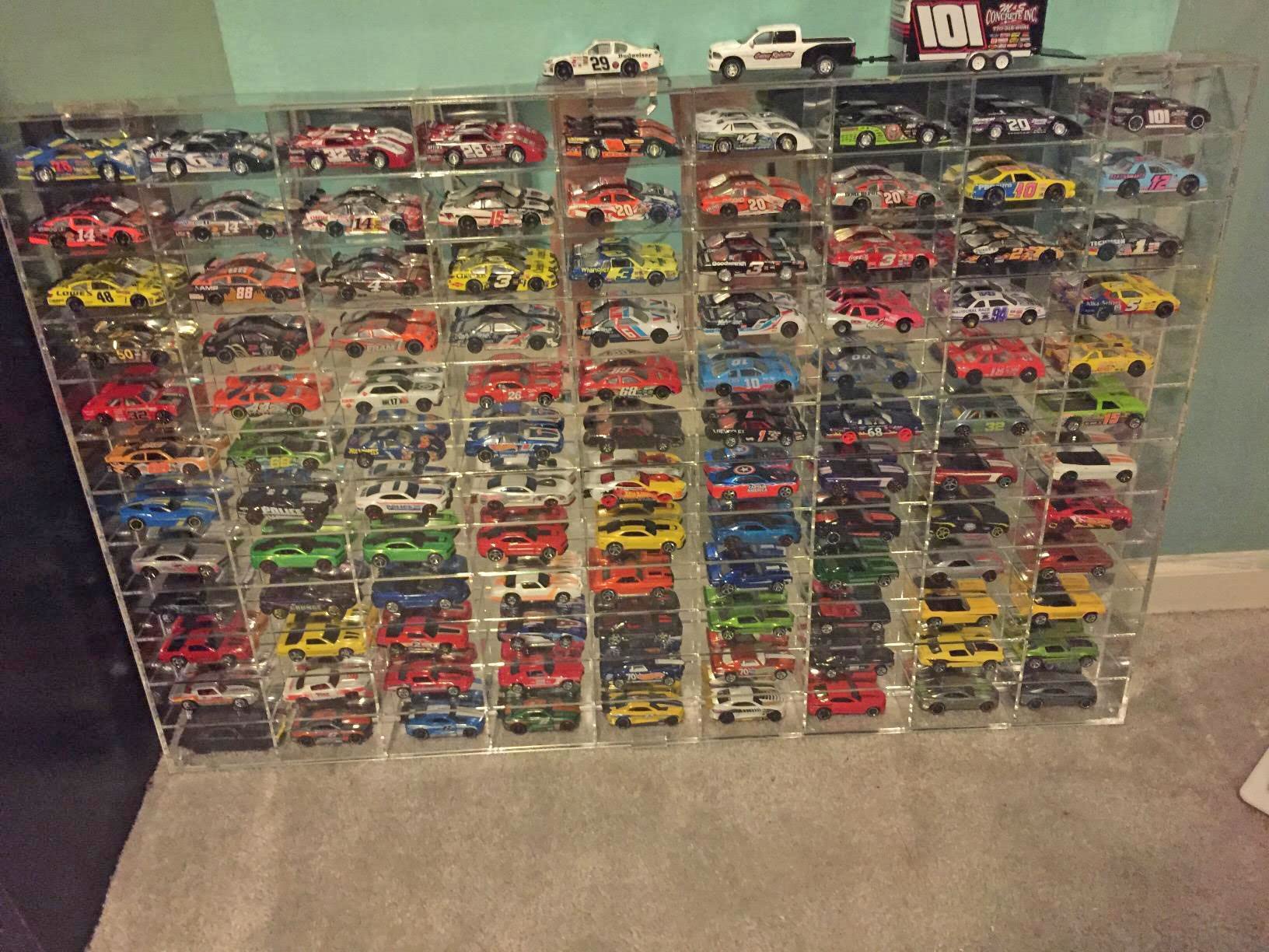 1:64 Scale Matchbox Hot Wheels Toy Car Display Case Wall Cabinet - 108 Slots with UV Protection & Mirrored Background - Perfect for Collectors, Home Decor, and Showcasing Diecast Models