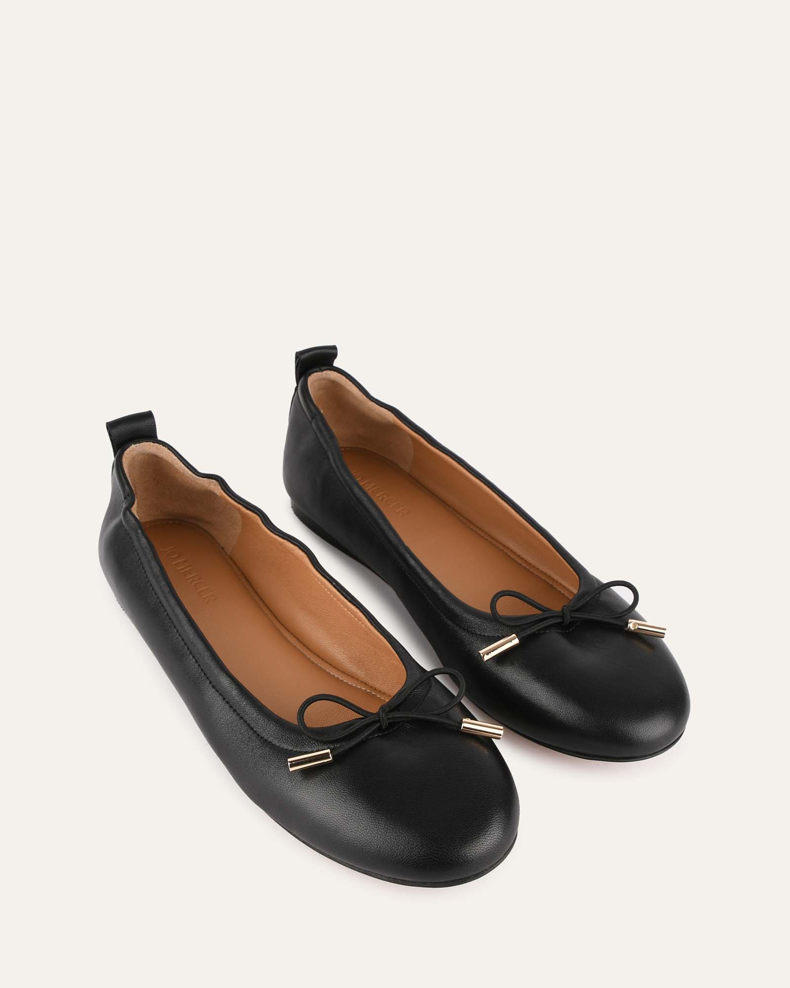 JOLIE Women's Casual Black Leather Flats - Comfortable Slip-On Shoes for Work, Travel & Everyday Wear