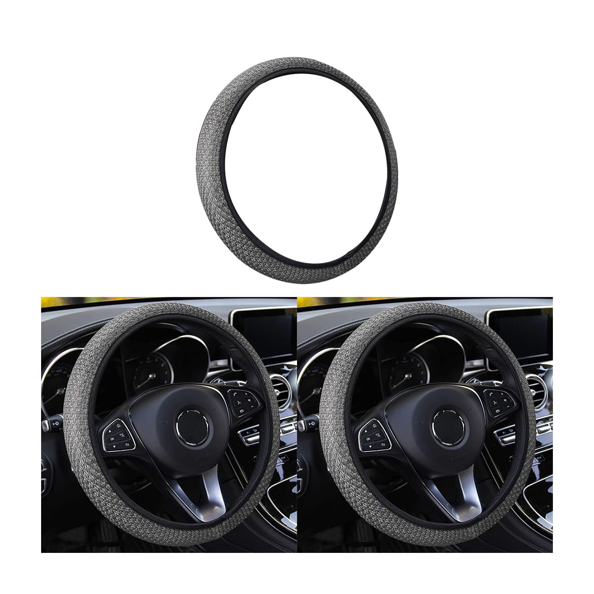 Premium Elastic Microfiber Steering Wheel Cover - 15 Inch Universal Fit for SUVs, Vans, Sedans & Trucks | Non-Slip Grip | Winter Warm & Summer Cool Comfort | Gray Ice Silk Design | Perfect for Commuting, Road Trips & Daily Driving