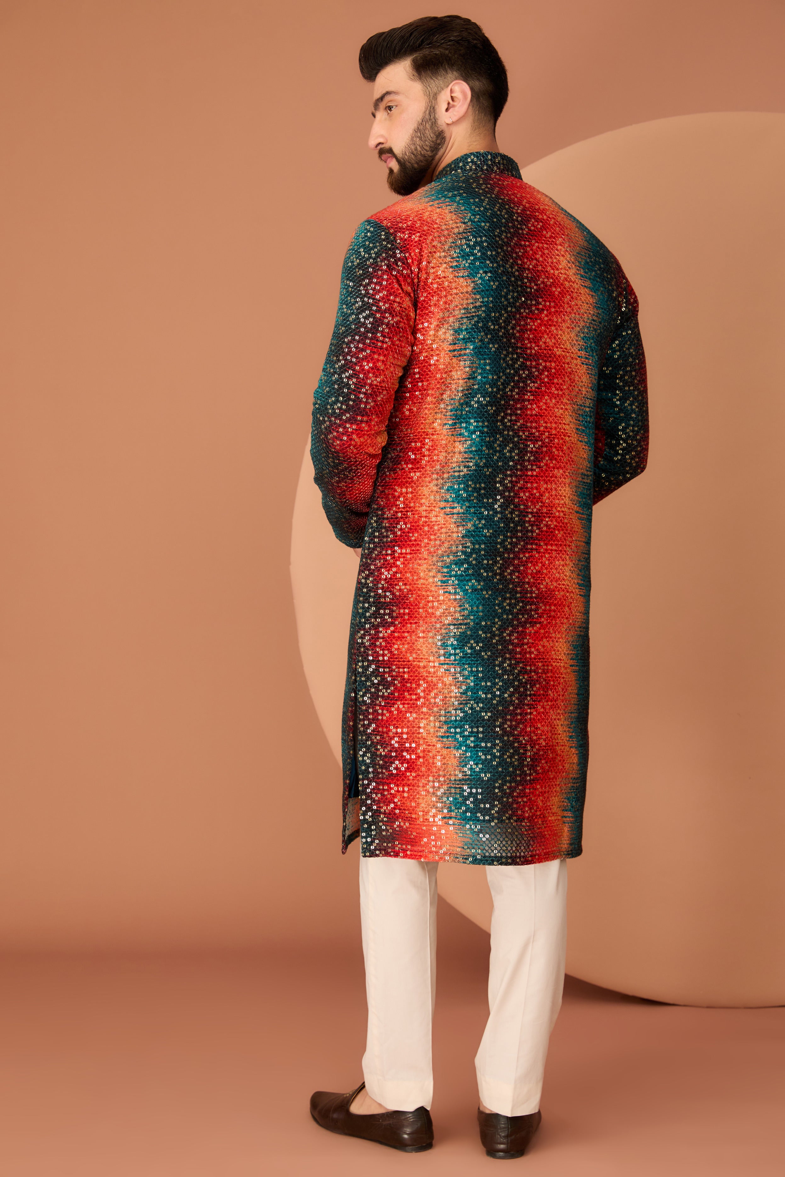Stylish Orange and Teal Sequin Kurta for Women | Elegant Indian Party Wear | Perfect for Festivals, Weddings, and Special Occasions
