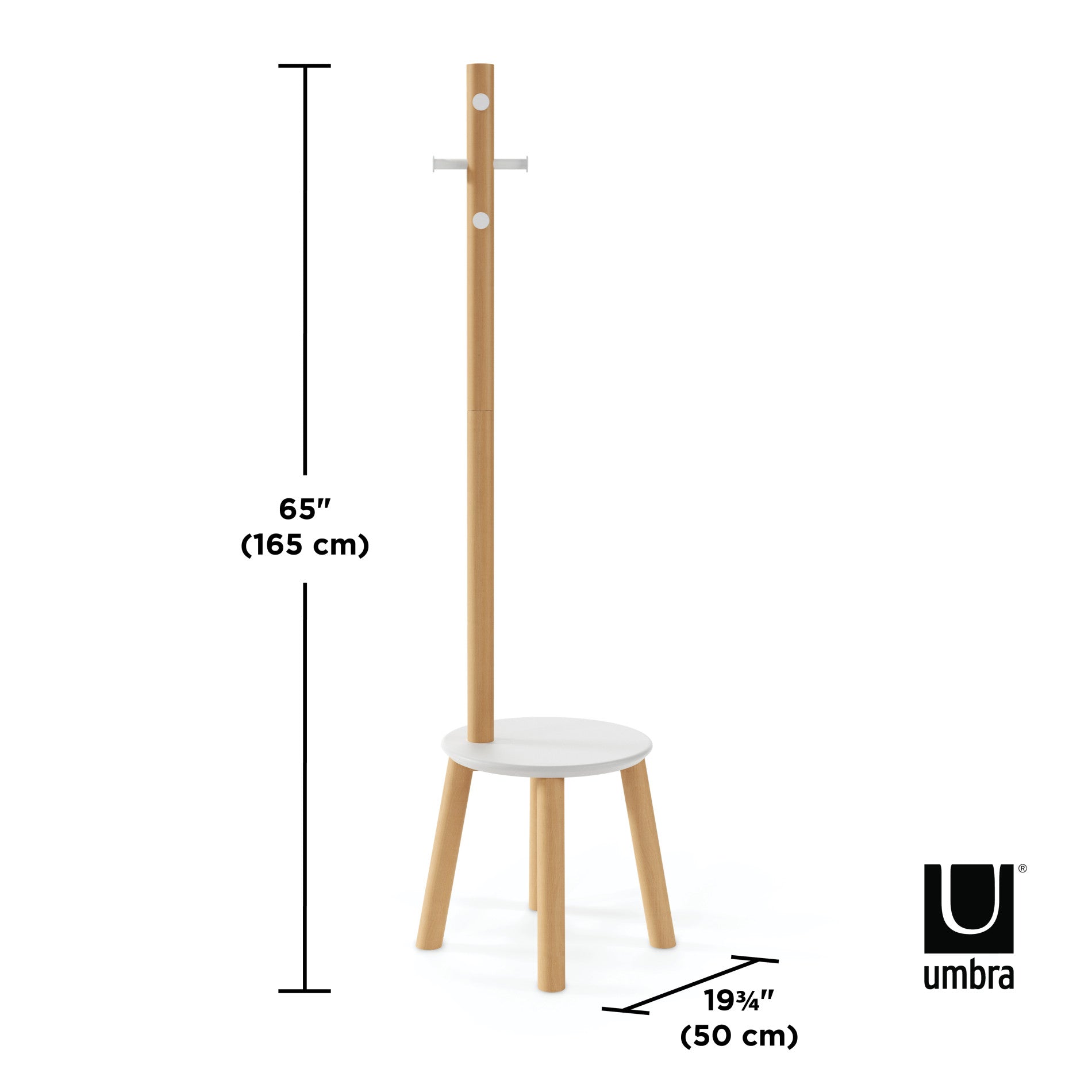 Modern Wooden Pillar Stool with Coat Rack - Multi-Functional Entryway Furniture for Small Spaces | Perfect for Hallway, Bedroom, or Mudroom Organization