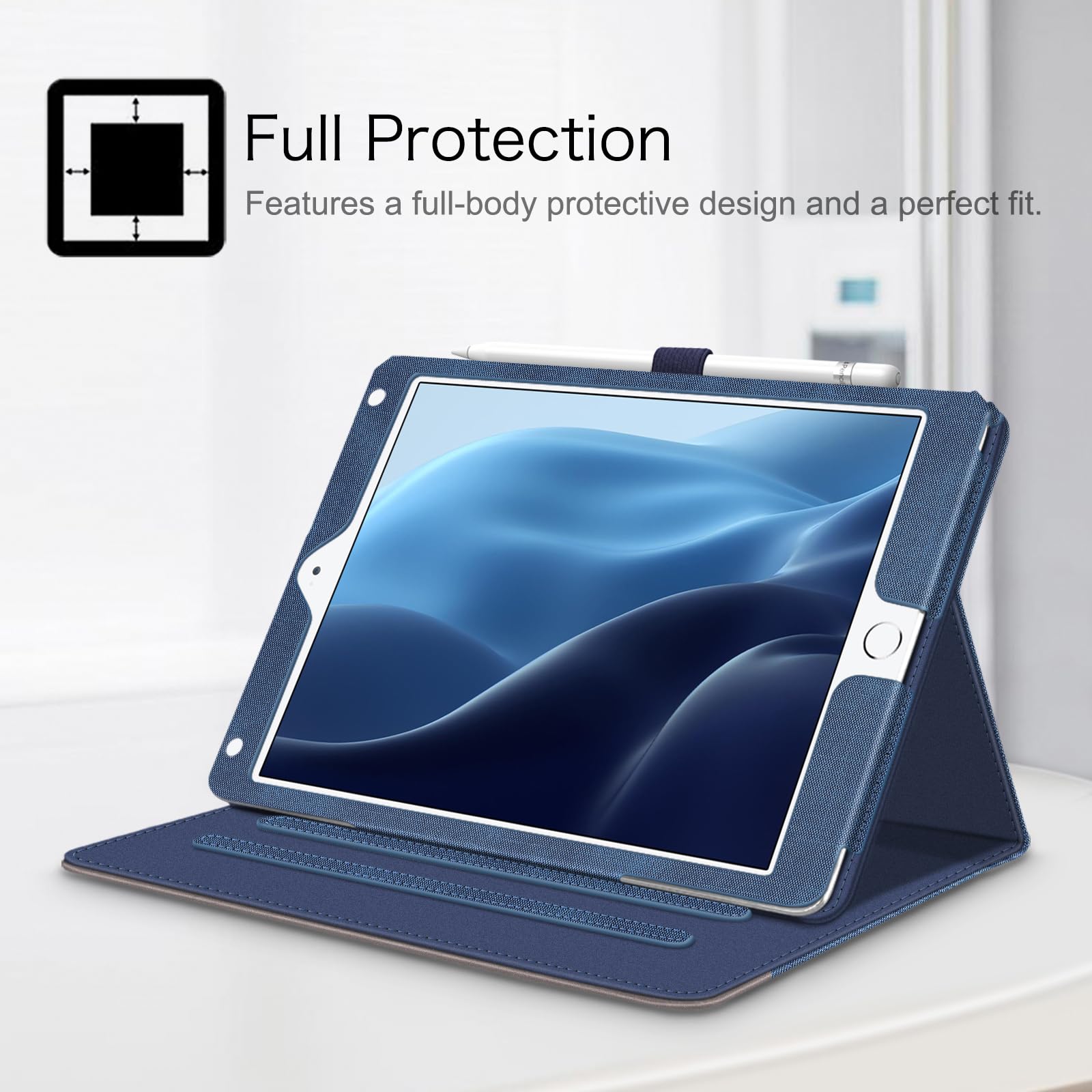 Fintie Protective Case for iPad 6th/5th Generation (2018/2017 Model) & iPad Air 2/Air 1 (9.7 Inch) - Shockproof Corner Protection, Multi-Angle Stand, Built-in Pocket - Denim Indigo - Perfect for Work, School & Travel