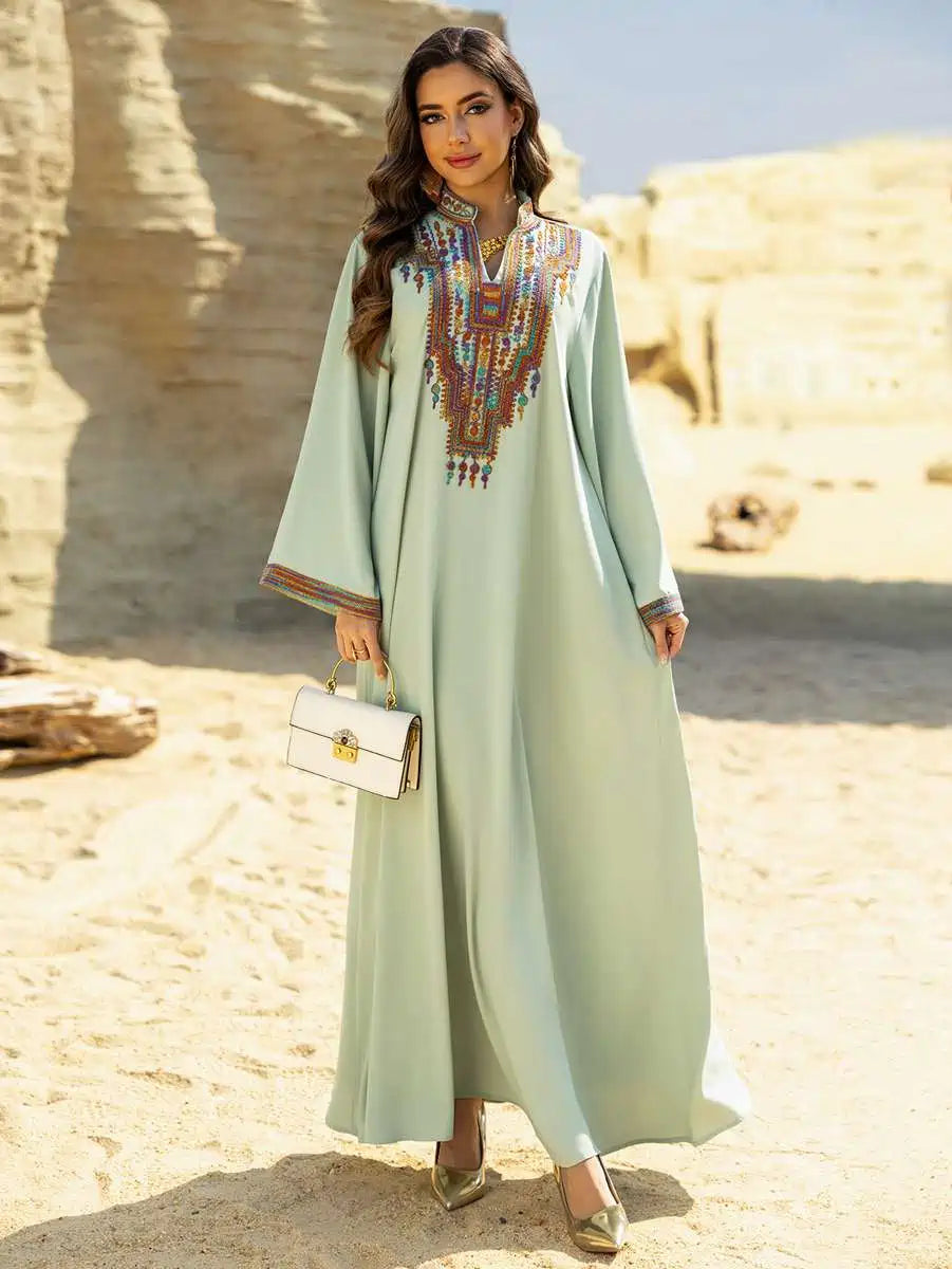 Elegant Eid Dress with Rope Embroidery - Flowy Caftan Kaftan for Women #25459 | Perfect for Eid Celebrations, Weddings & Special Occasions