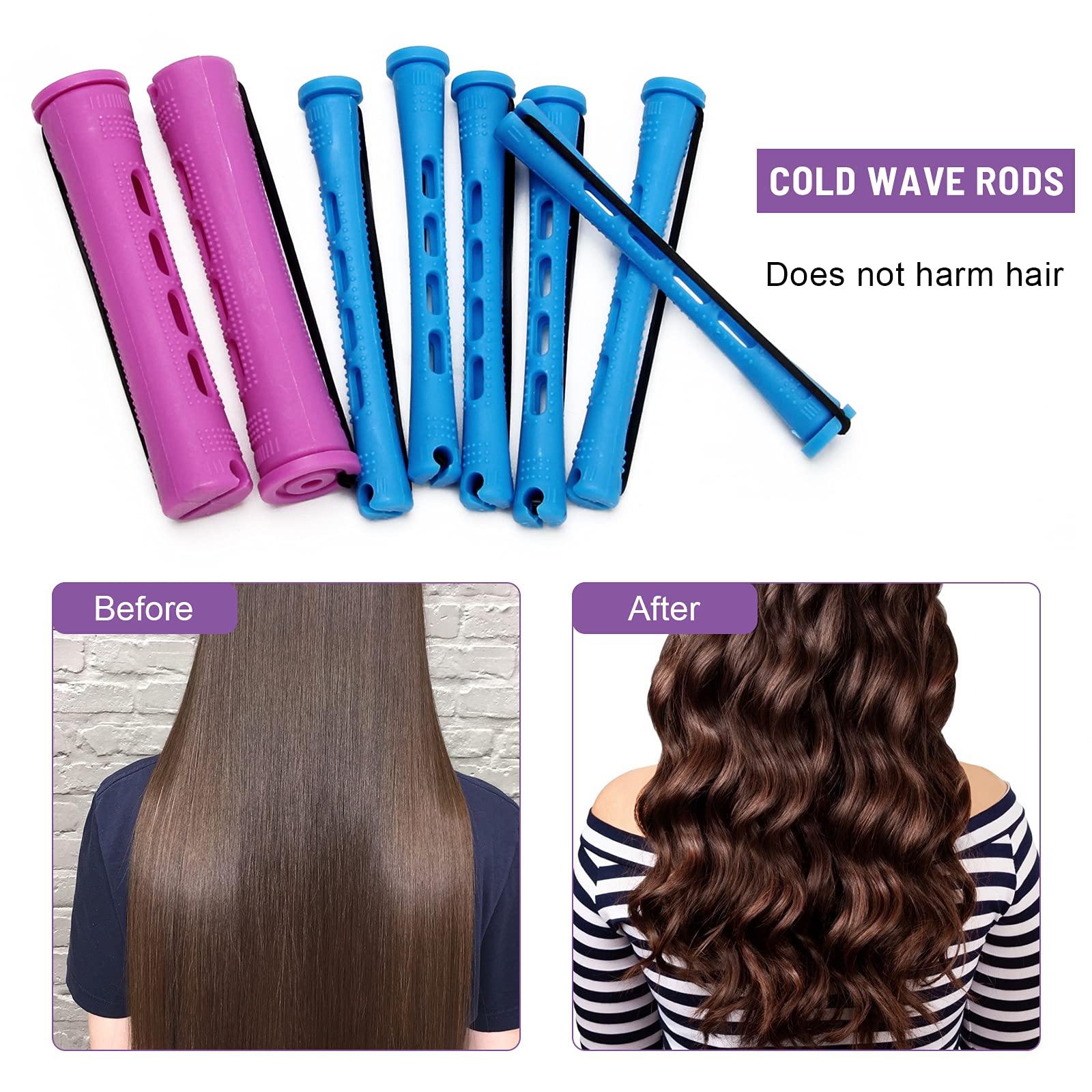 Ahier 62 PCS Hair Perm Rods Set - 60 Short Cold Wave Rods & 2 Stainless Steel Rat Tail Combs for Professional Hair Styling & Salon Supplies - Perfect for Home Use, DIY Curls & Perms