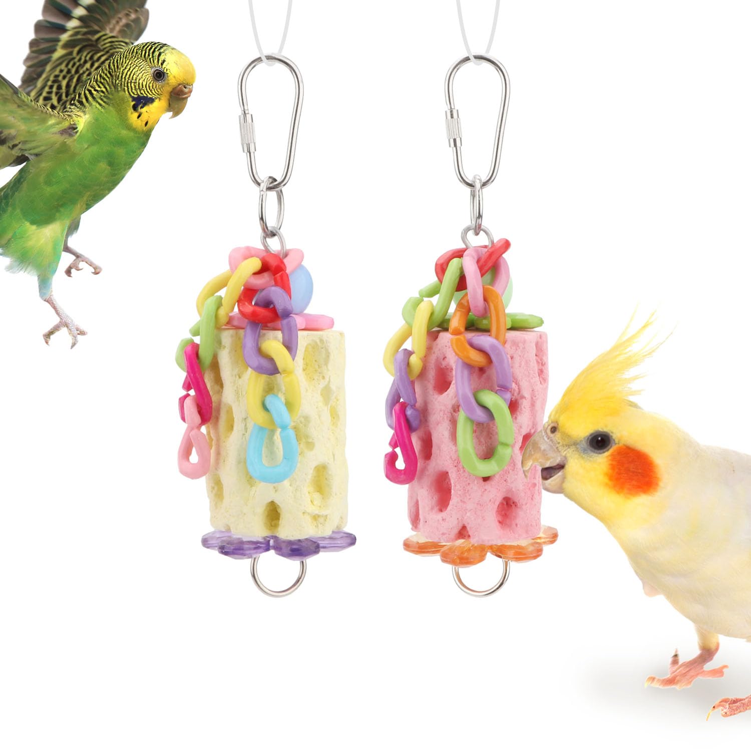 Wontee Bird Chewing Toys - Natural Beak Grinding Stone with Calcium for Parakeets, Budgies, Cockatiels, Conures & Senegal Parrots - Healthy Bird Treats for Beak Care (Random Color) - Perfect for Cage Enrichment & Playtime