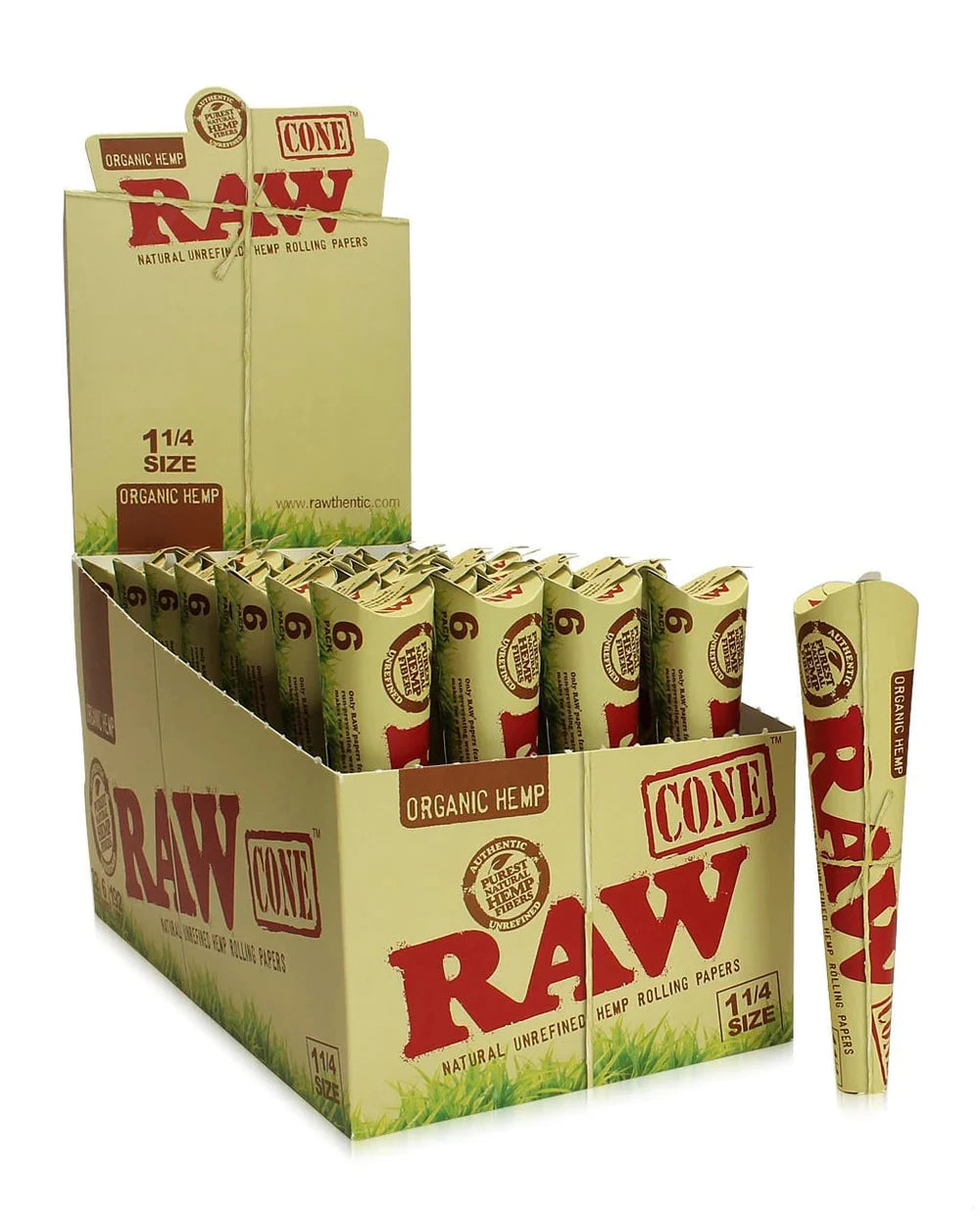 Organic RAW Pre-Rolled Hemp 1¼ Cones - 6 Pack | Natural Rolling Papers for Smooth Smoking | Perfect for Herbal Blends, Tobacco & CBD Use at Home or On-the-Go