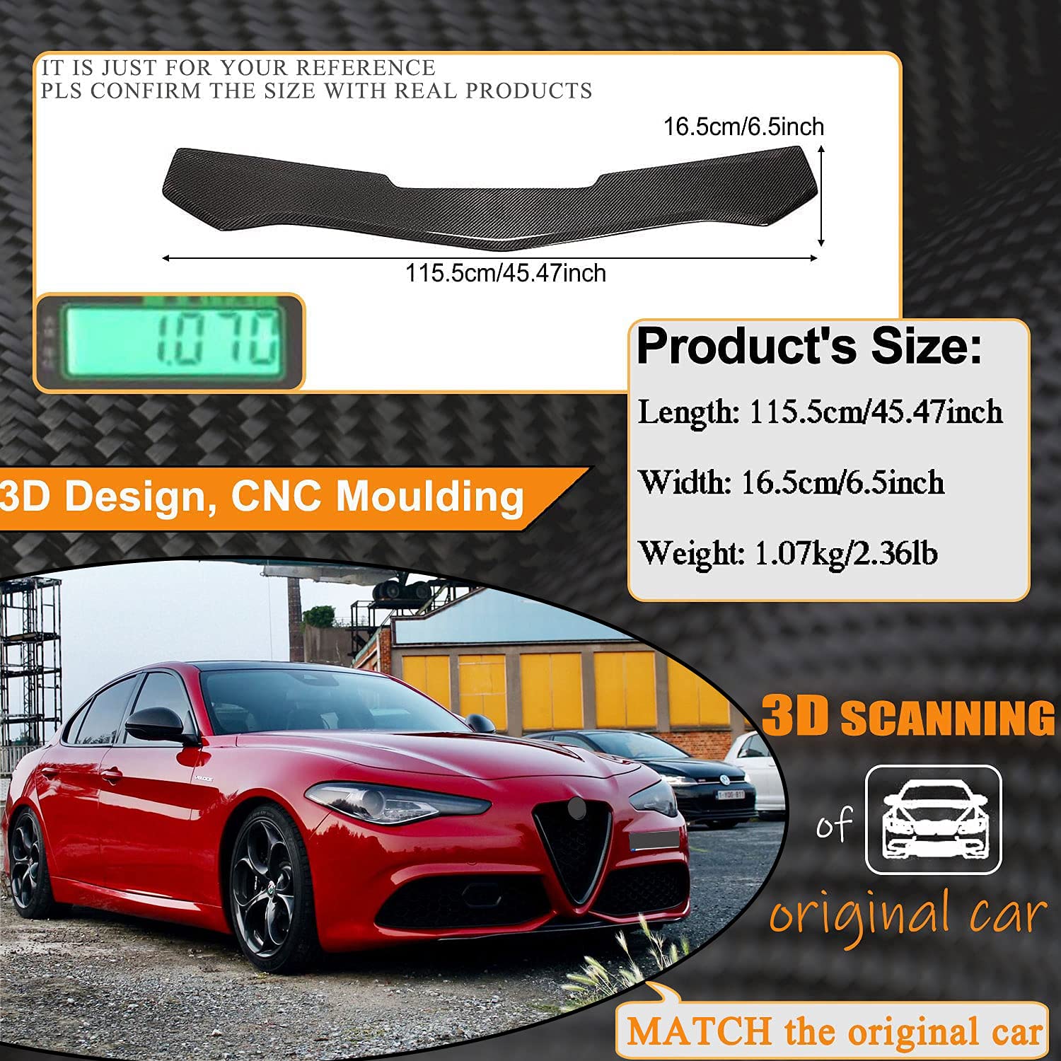 MCARCAR Carbon Fiber Front Lip Spoiler for Alfa Romeo Giulia 2017-2021 | Sport Sedan Front Bumper Lip Chin Splitter Protector | Enhance Style & Aerodynamics for Street & Track Performance