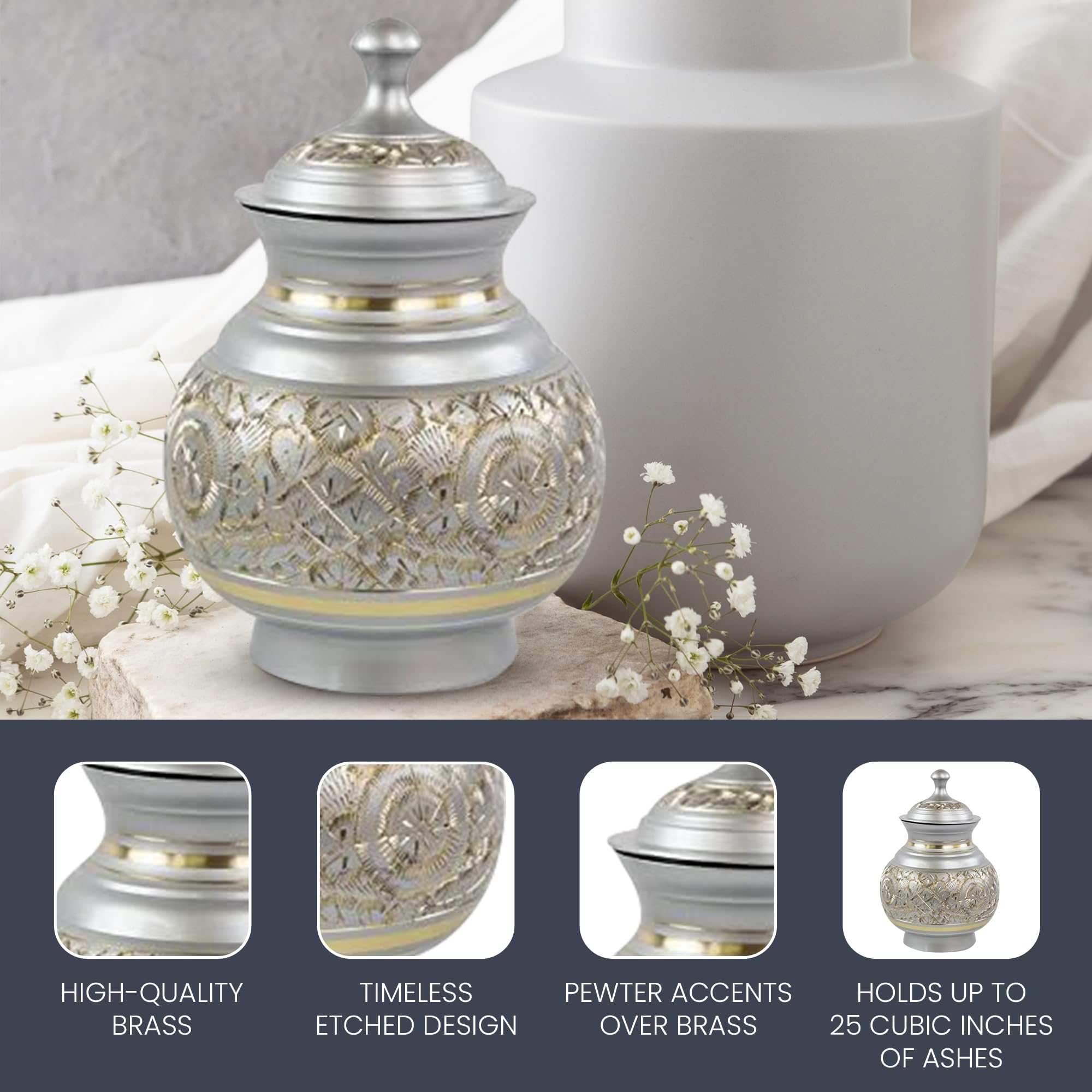 Timeless Etched Bronze Pet Urn for Cats & Dogs - Small Pet Cremation Urn Holds 25 Cubic Inches Ashes - Memorial Keepsake for Beloved Pets - Perfect for Home Display or Memorial Ceremonies