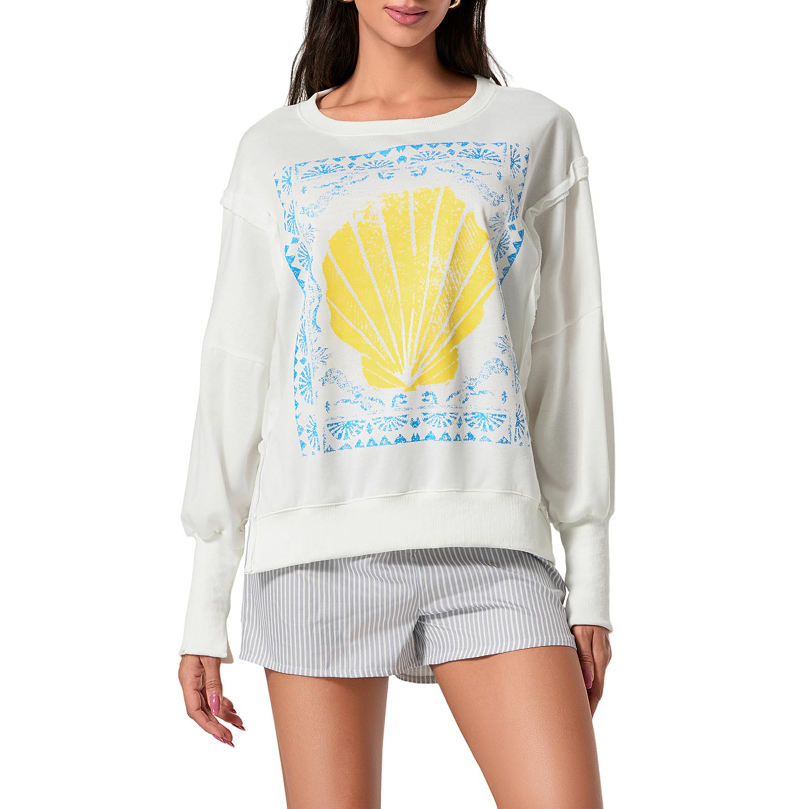 Amiblvowa Women's Oversized Graphic Sweatshirt - Y2K Vintage Long Sleeve Drop Shoulder Crewneck Shirt | Casual Streetwear, Loungewear & Winter Fashion