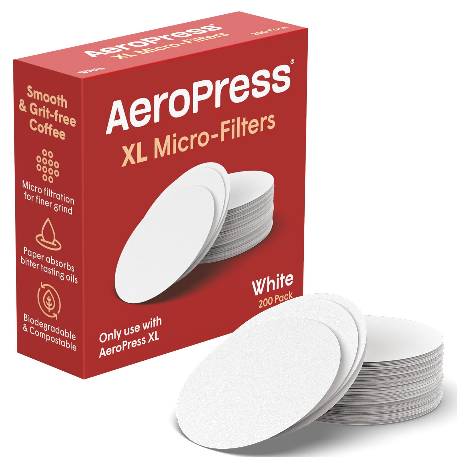AeroPress XL Replacement Filter Pack - 200 Micro-Filters for AeroPress XL Coffee & Espresso Maker | Durable Paper Filters for Perfect Brewing at Home, Office, or Travel