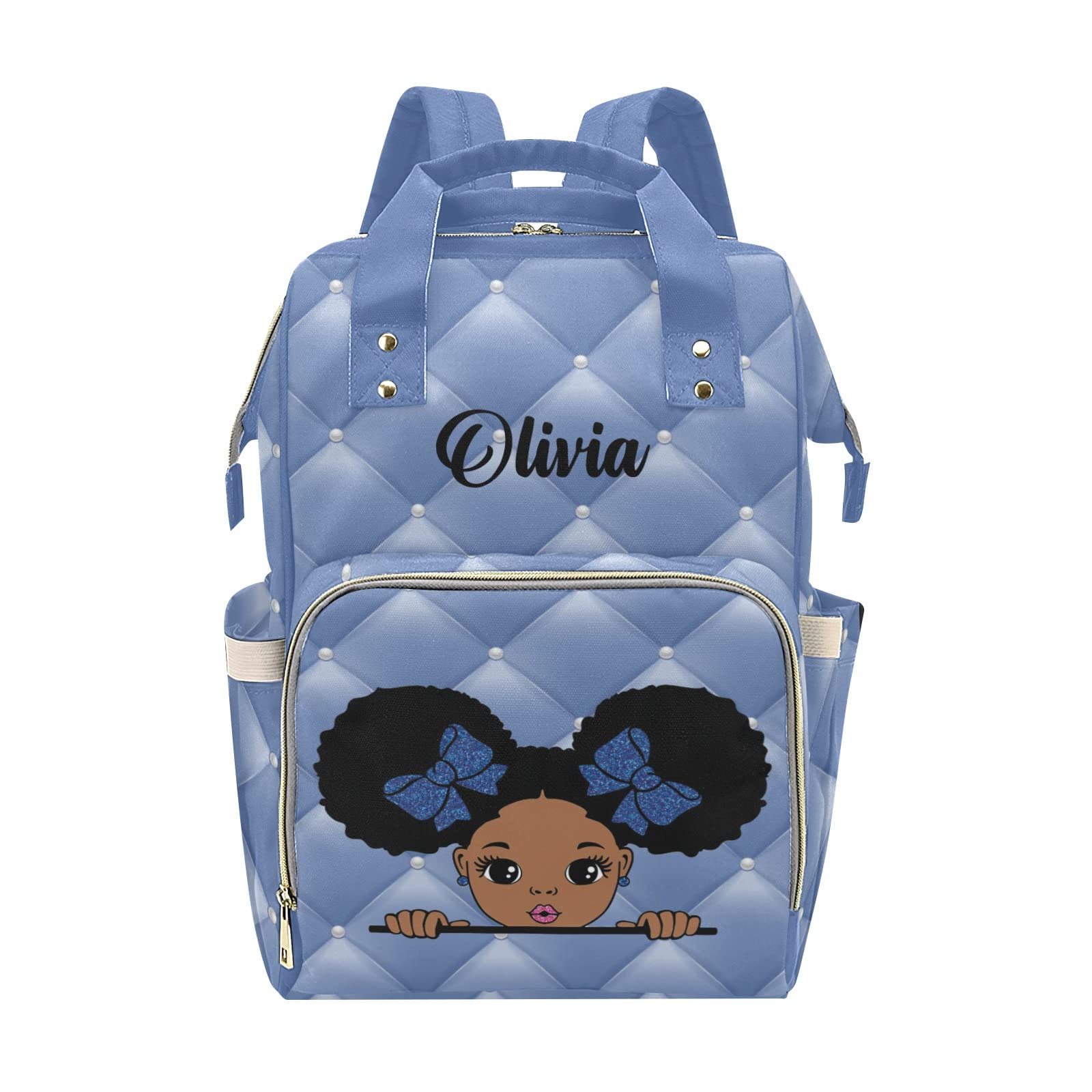 Personalized Diaper Bag Backpack Tote - Afro Girl Blue Custom Baby Shower Gift, Stylish & Functional Diaper Bag for Moms, Perfect for Travel, Shopping & Everyday Use