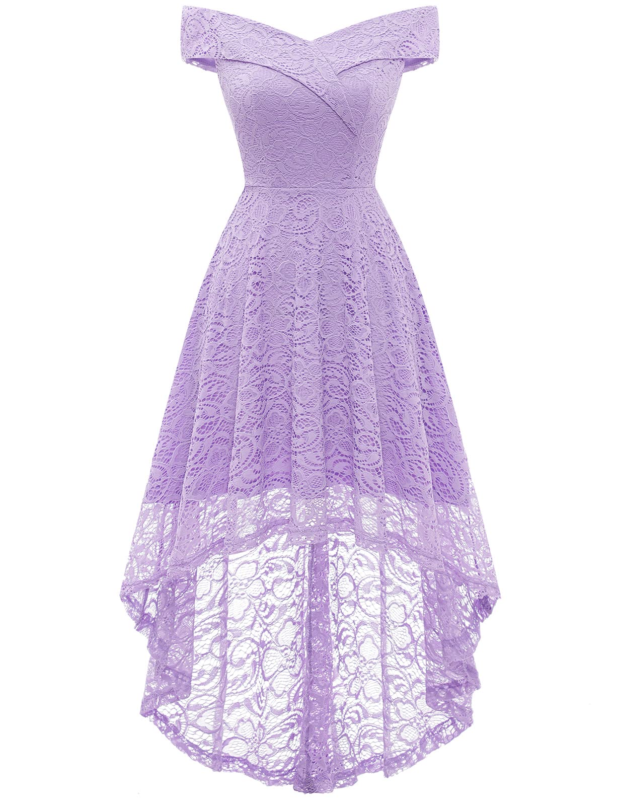 HomRain Women's Elegant Floral Lace Dress - Off Shoulder High-Low Hem Wedding Cocktail Party Dress | Perfect for Bridal Showers, Evening Events & Special Occasions