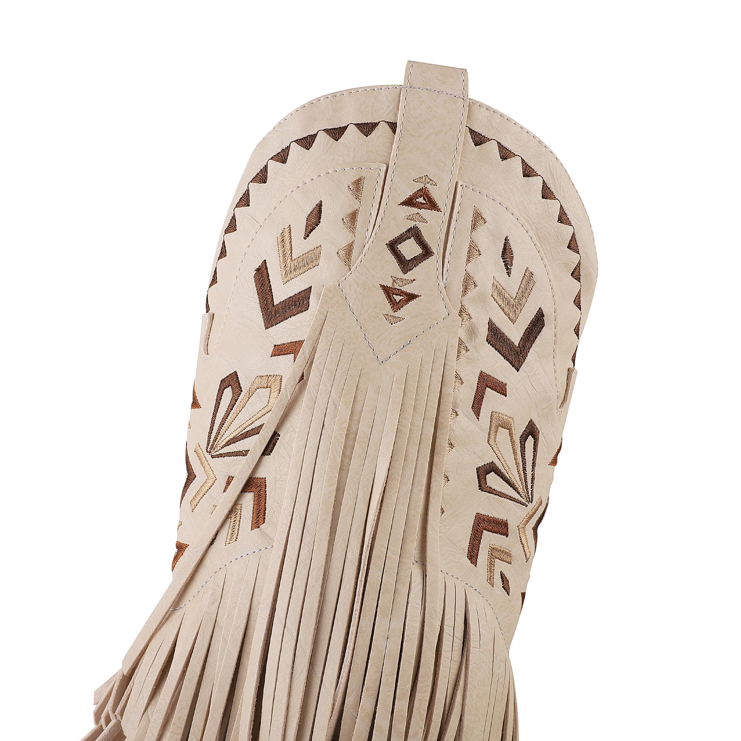 Cowgirl Boots for Women - Western Knee High Boots with Fringe Tassels, Chunky Heel & Embroidered Pointed Toe | Pull On Fashion Boots in Brown | Perfect for Country Rodeo, Line Dancing & Western Outfits