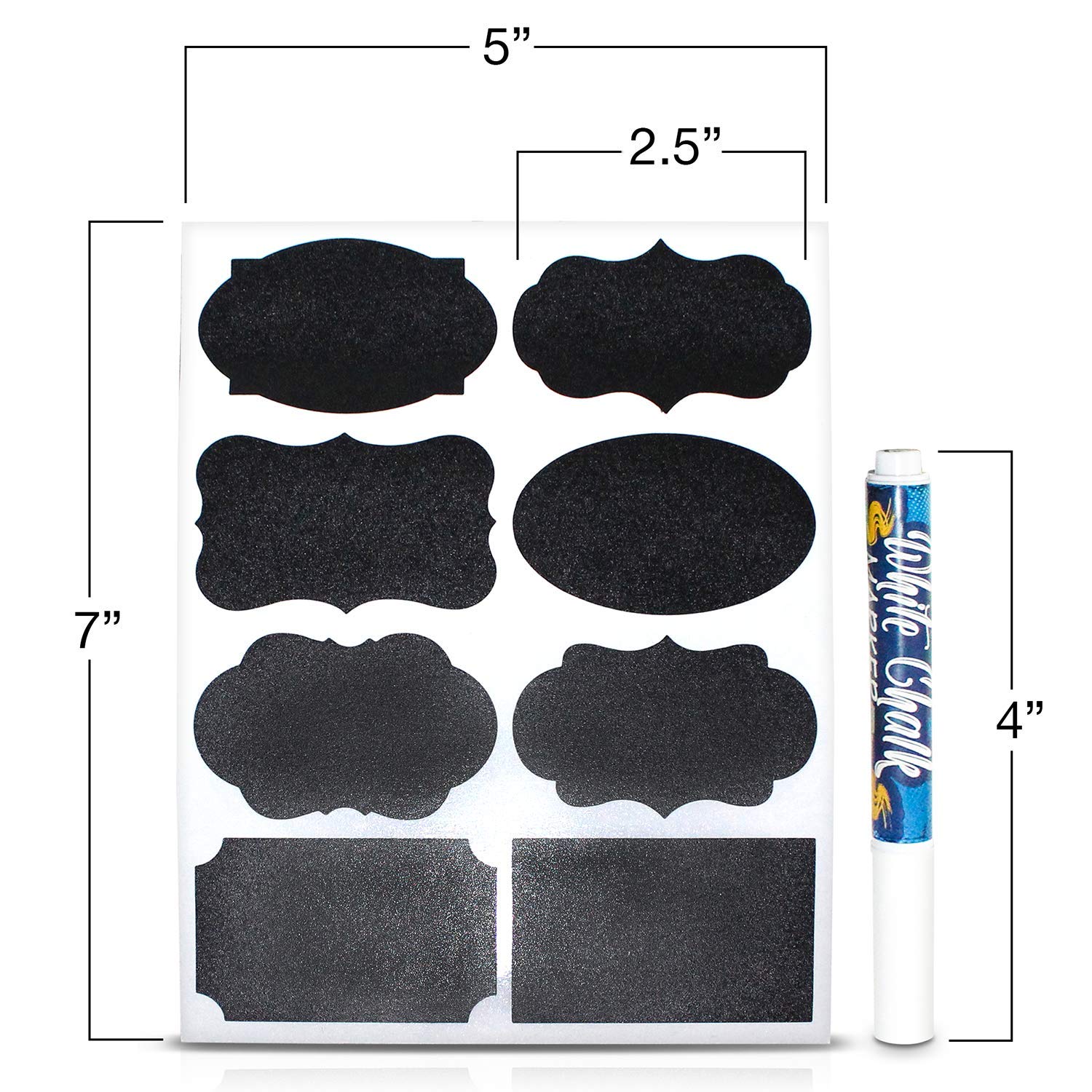 ArtCreativity 120-Pack Chalkboard Labels for Buckets & Jars - Includes Liquid Chalk Marker - Waterproof, Erasable & Reusable Stickers for Organizing Art Supplies, Pantry & Craft Rooms (Assorted Designs)