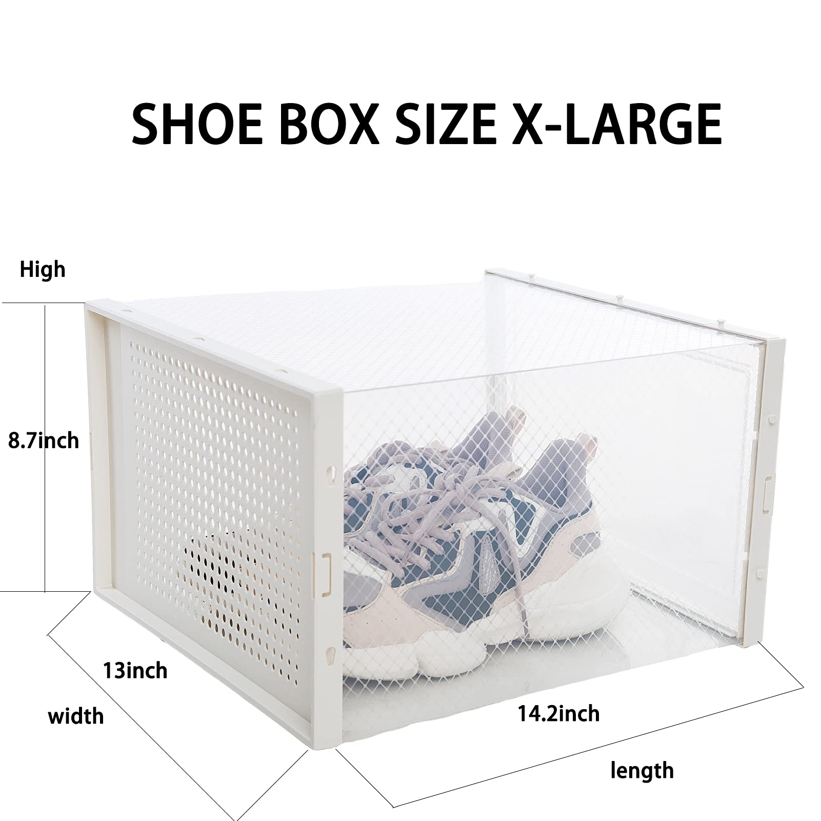 SANTIE 9 Pack Clear Plastic Shoe Storage Boxes - Stackable Shoe Organizer Bins for Men & Women, Heavy Duty Shoe Box Holds Up to Size 13.5, Perfect for Closet, Bedroom, Entryway Organization