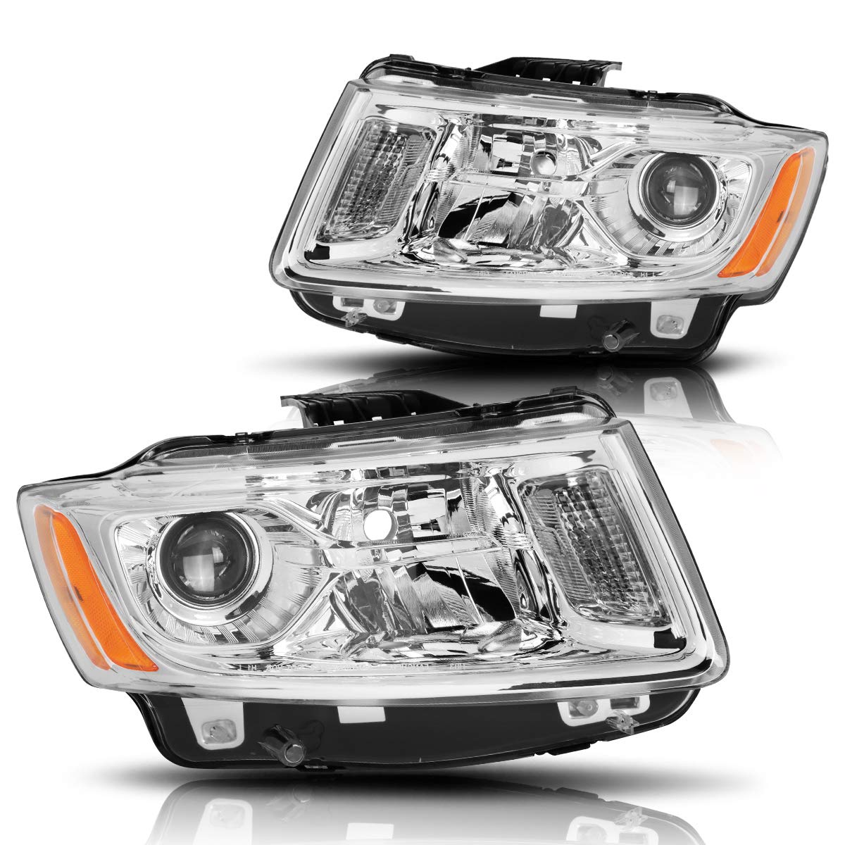 PM PERFORMOTOR 2Pcs Projector Headlights Assembly for Jeep Grand Cherokee 2014-2016 - Chrome Housing with Amber Corner - High Performance LED Headlights for Off-Road & Night Driving