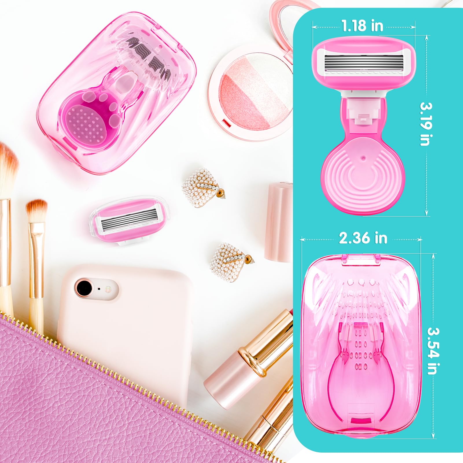 DreamGenius Women's 5-Blade Travel Razor Set with Case - Includes 1 Handle & 5 Cartridges for Extra Smooth Shaving - Pink Travel Essential for Vacation, Gym & On-The-Go Grooming