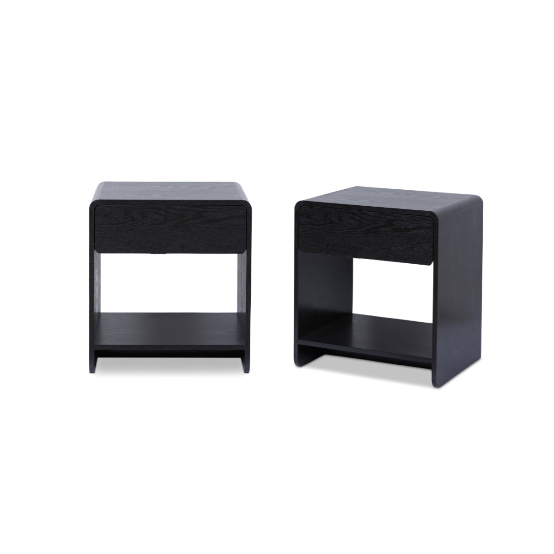 Modern Owen Nightstand - Black Wood Bedside Table with Storage Shelf | Perfect for Bedroom, Living Room & Office