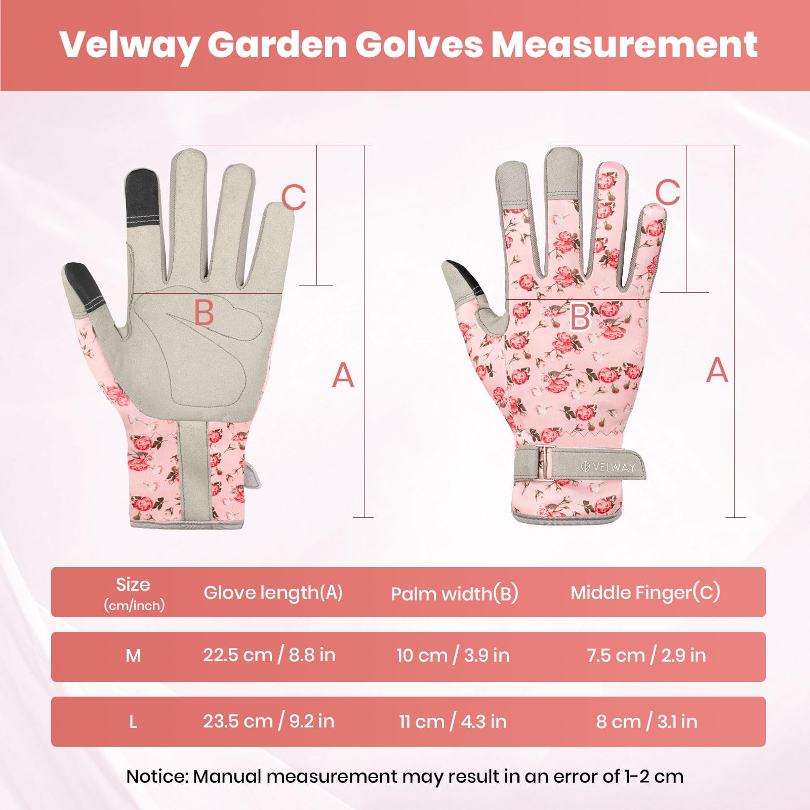 Velway Women's Gardening Gloves - Breathable & Flexible Work Gloves for Weeding, Planting, Pruning - Touchscreen Compatible Protective Gloves (Pink, Medium) - Perfect for Outdoor Gardening, Landscaping & Farm Work