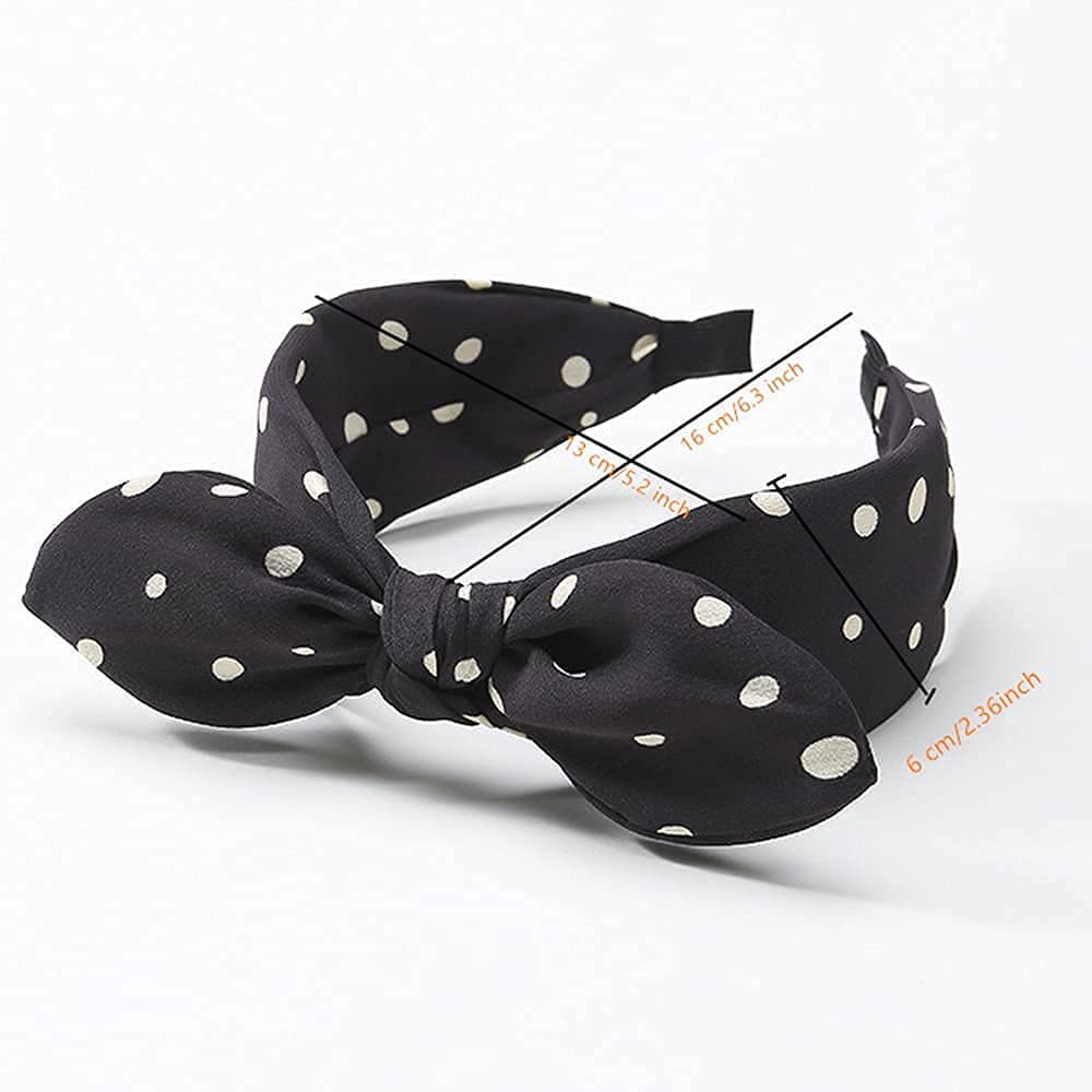 3 Pack Women's Bow Headbands - Wide Polka Dot Hair Hoops with Rabbit Ears | Fashion Hair Accessories for Everyday Wear, Parties & Photo Shoots