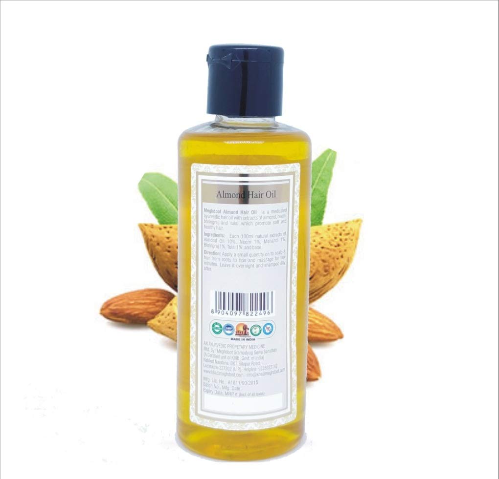 KHADI MEGHDOOT Almond Hair Oil with Neem Extract (210ml) - Natural Hair Growth Treatment for Dry, Damaged Hair - Perfect for Daily Nourishment & Scalp Care