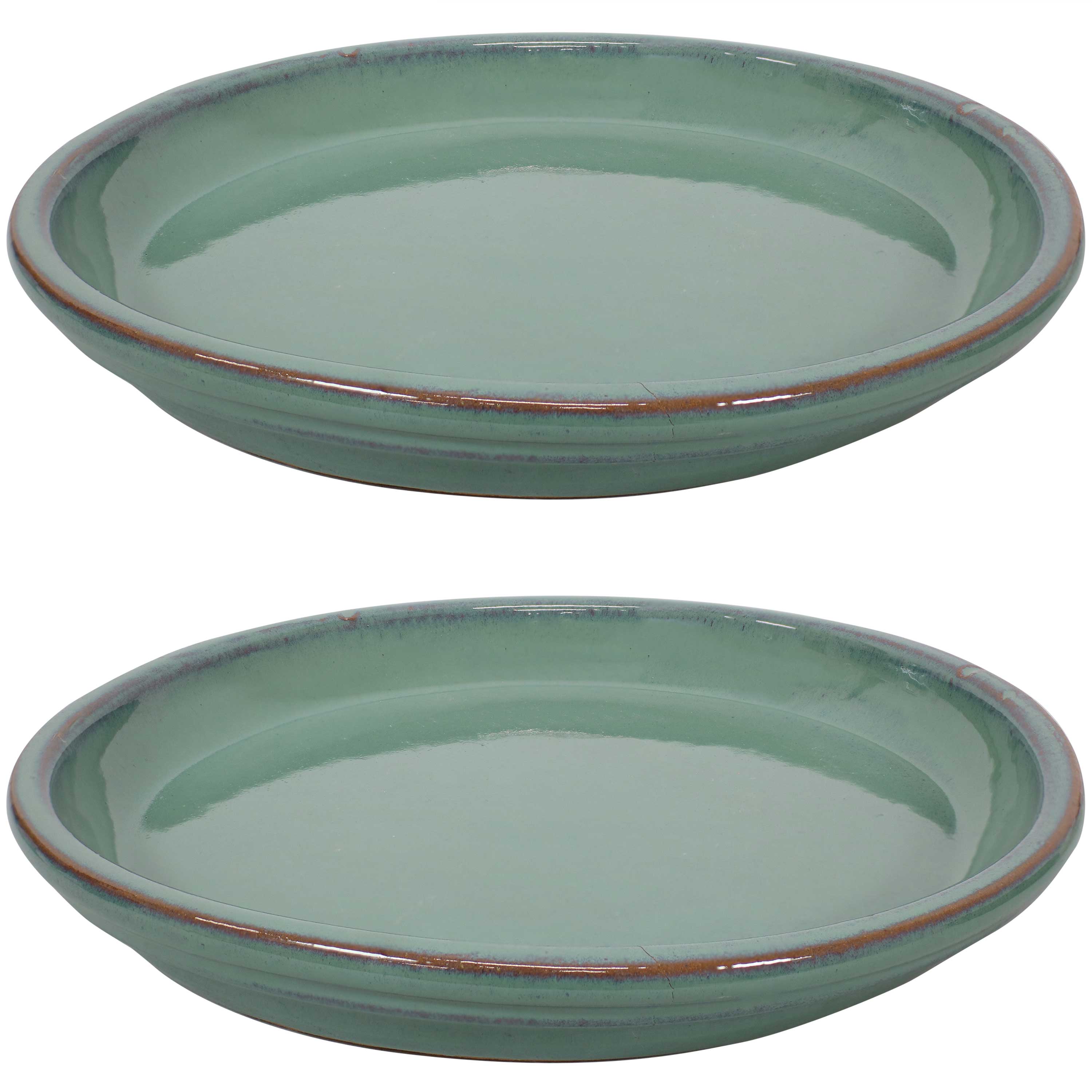 Sunnydaze Set of 2 Glazed Ceramic Planter Saucers - 6 Inch Flower Pot Trays for Indoor & Outdoor Plants - Perfect for Drainage and Protecting Surfaces