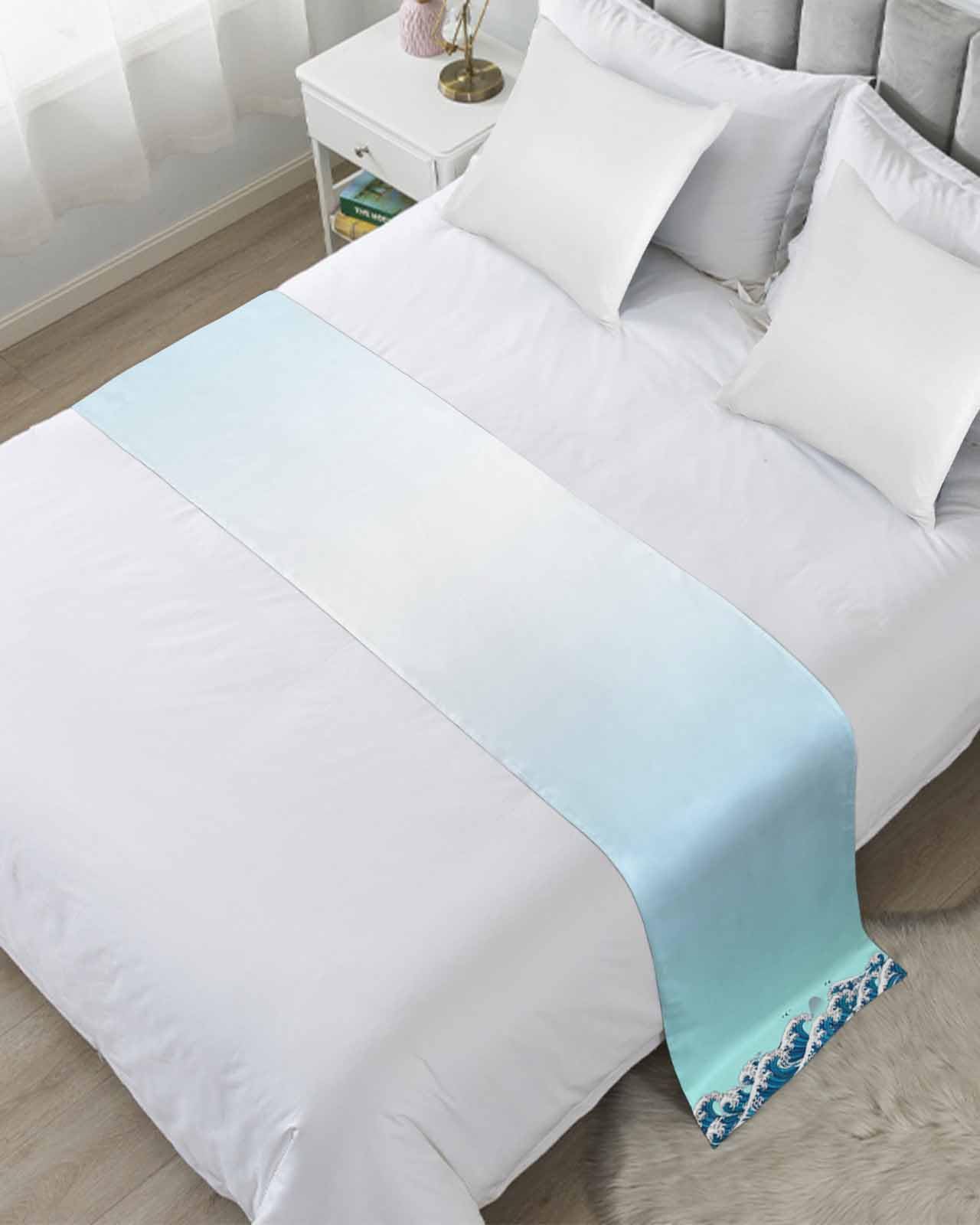 King Size Bed Runner - Blue Ombre Coastal Bed Scarf Throw for Foot of Bed (94