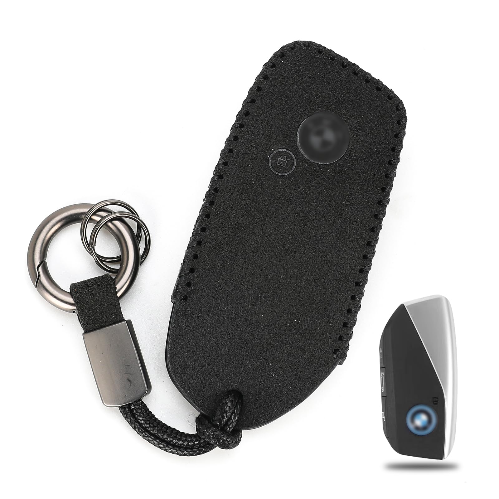 Premium Genuine Leather BMW Key Fob Cover - Compatible with 2023 BMW i7, X5, X7, xi7 Series - Protective Remote Key Case with Keychain - Perfect for Daily Use, Travel & Car Enthusiasts