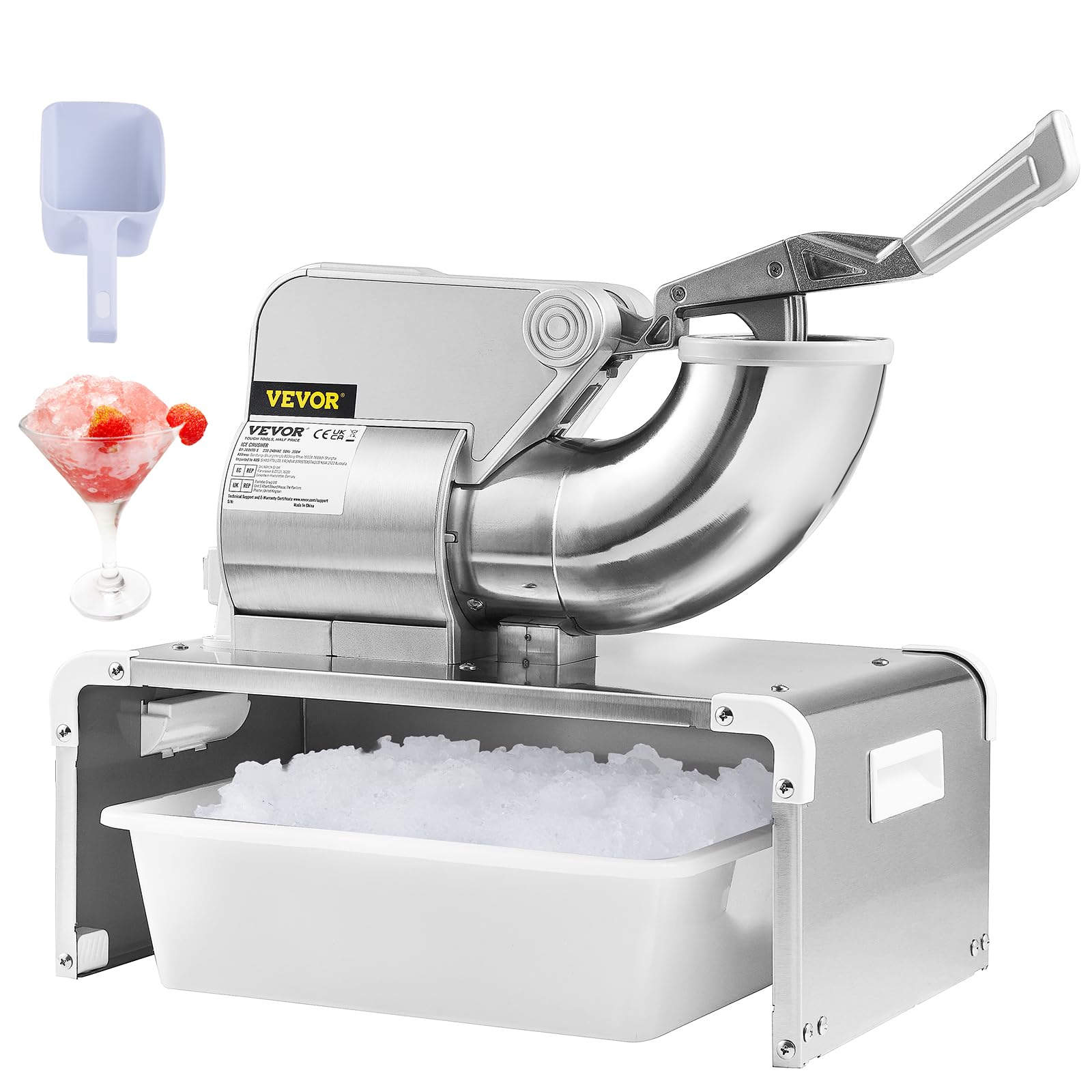 VEVOR 110V Commercial Snow Cone Machine - 661LB/H Electric Ice Shaver with Dual Blades & 20QT Stainless Steel Ice Basin, 250W High-Speed (1420RPM) Shaved Ice Maker for Parties, Events, and Business Use - Perfect for Summer Treats, Concessions, and Frozen Desserts