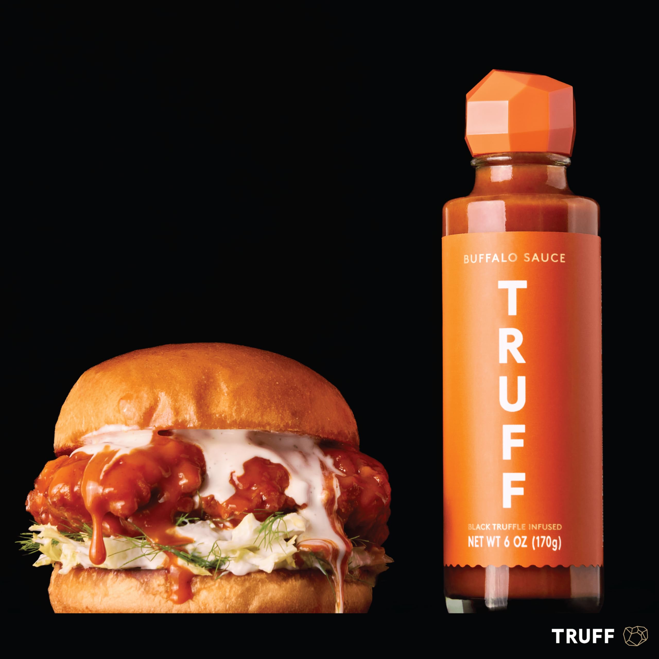 TRUFF Buffalo Hot Sauce - Premium Gourmet Sauce with Red Cayenne Peppers, Black Truffle Oil & Agave Nectar | Unique Flavor Experience | 6 oz Bottle | Perfect for Wings, Pizza, Burgers & Gourmet Cooking