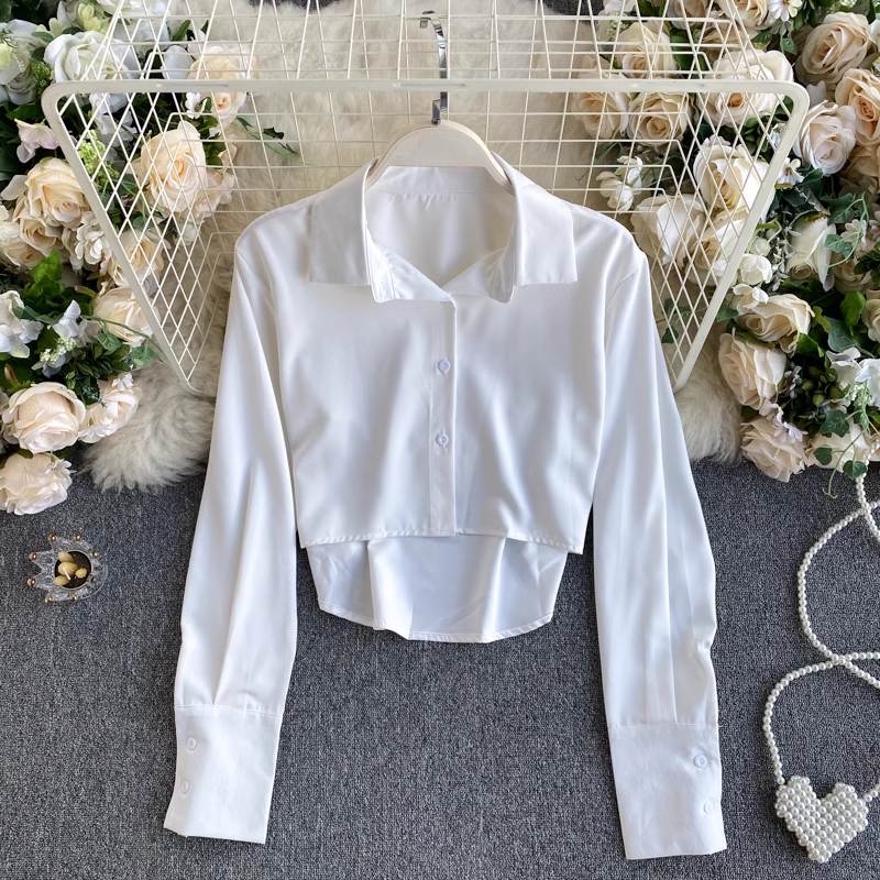 Women's Long Sleeve Shirt for Autumn - Stylish Short Top 1021 | Perfect for Office Wear & Casual Outfits