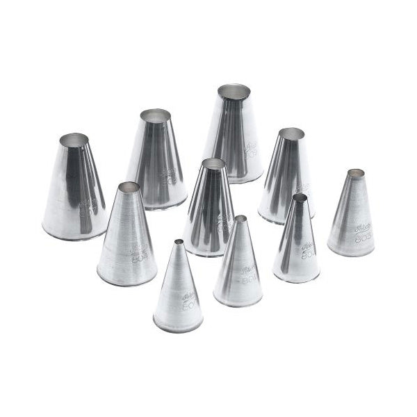 Ateco 810 Plain Tips Pastry Decorating Set - 10 Piece Cake Piping Nozzles for Baking, Icing, Cupcakes & Cookie Decorating | Professional Baker Tools