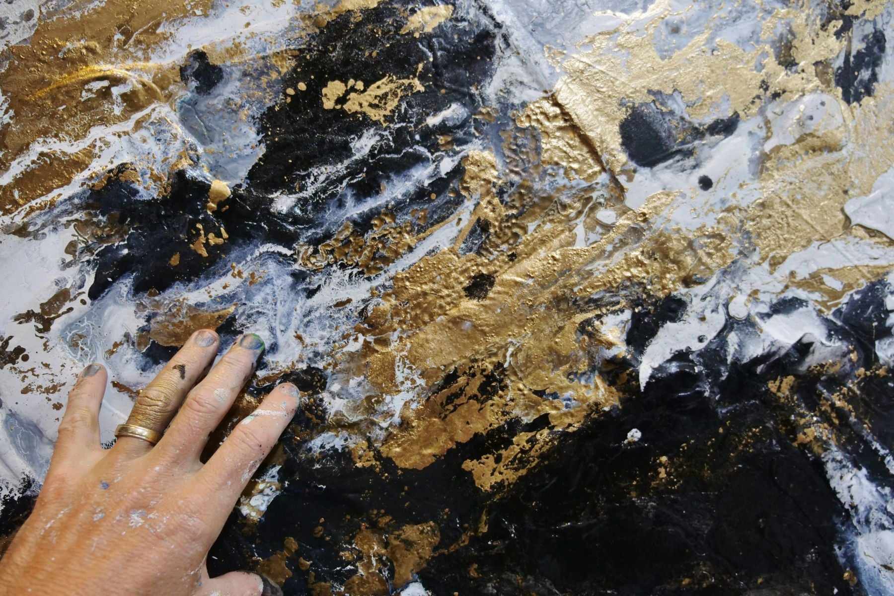 Black and Gold Elegance 200cm x 80cm Abstract Textured Canvas Painting - Modern Wall Art for Living Room, Bedroom & Office Decor