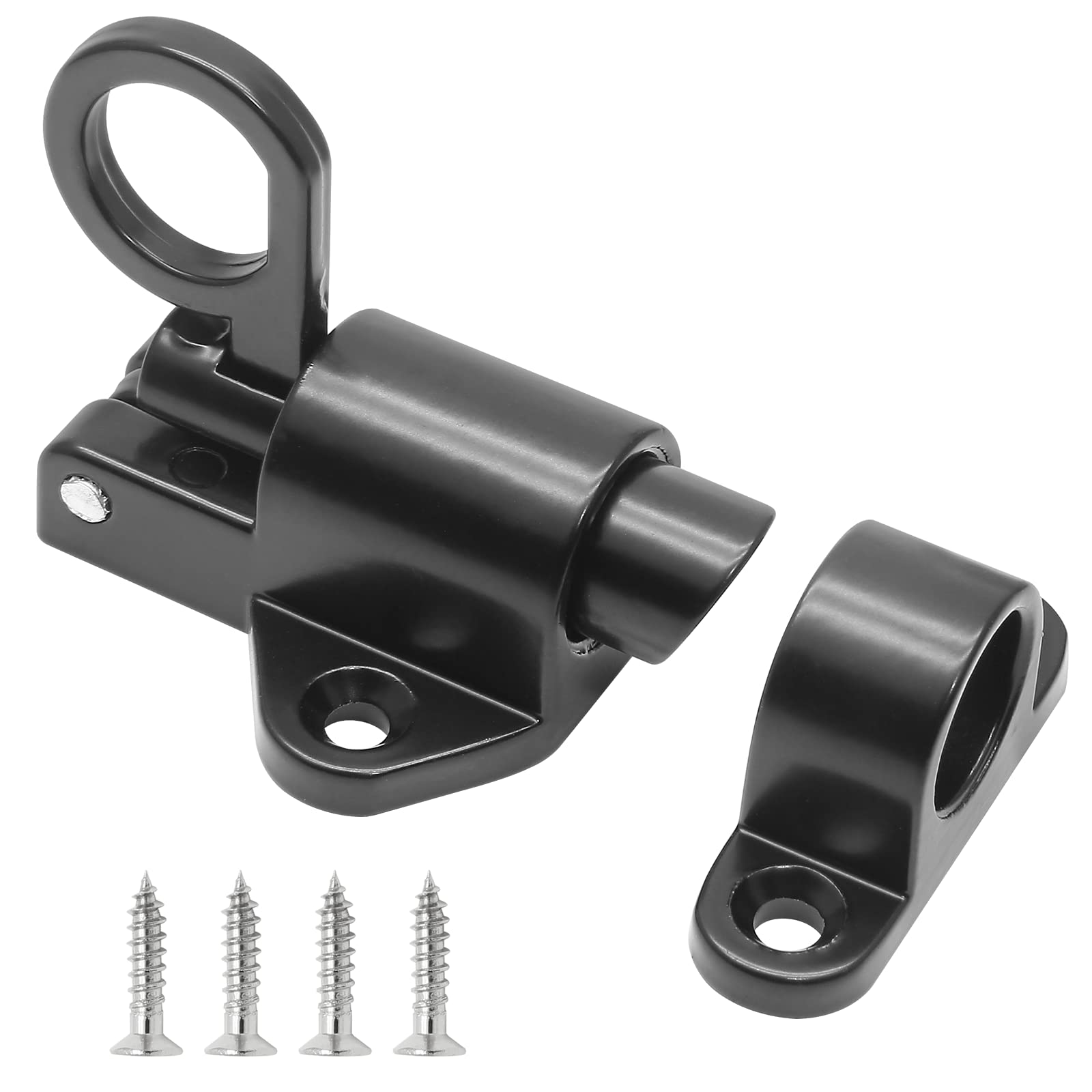 Biaungdo Spring Loaded Bolt Latch - Heavy Duty Aluminum Alloy Self-Closing Window & Gate Lock with Mounting Screws - Black Security Door Lock for Patio, Fence & Shed (Weatherproof & Durable)