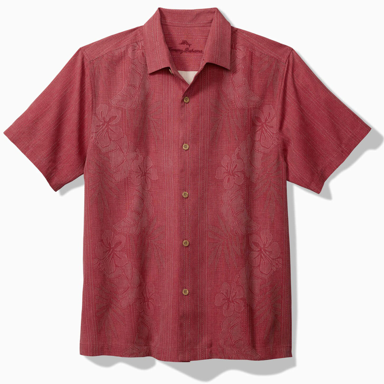Tommy Bahama Men's Bali Border Camp Shirt - Deep Havana | Relaxed Fit Hawaiian Shirt for Beach Vacation, Summer Outings & Casual Wear