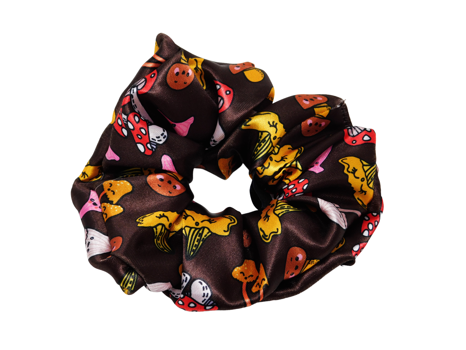 Happy Mushroom Scrunchie Hair Tie - Cute Kawaii Hair Accessories for Women & Girls - Perfect for School, Work, Yoga & Everyday Use