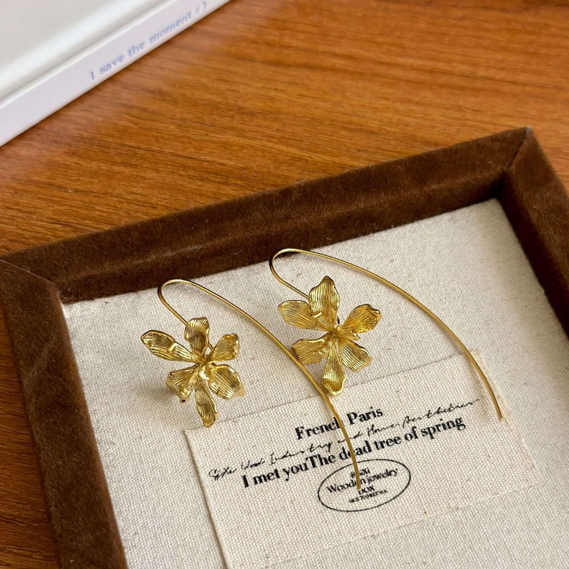 Petite Iris Flower Drop Earrings with Hook | HE2187 | Elegant Dangle Earrings for Women, Perfect for Weddings, Parties & Everyday Wear