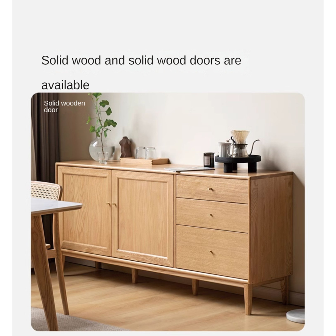 Solid Oak Wood Sideboard Buffet Cabinet - Rustic Dining Room Storage for Dishes, Linens & Entertaining Essentials