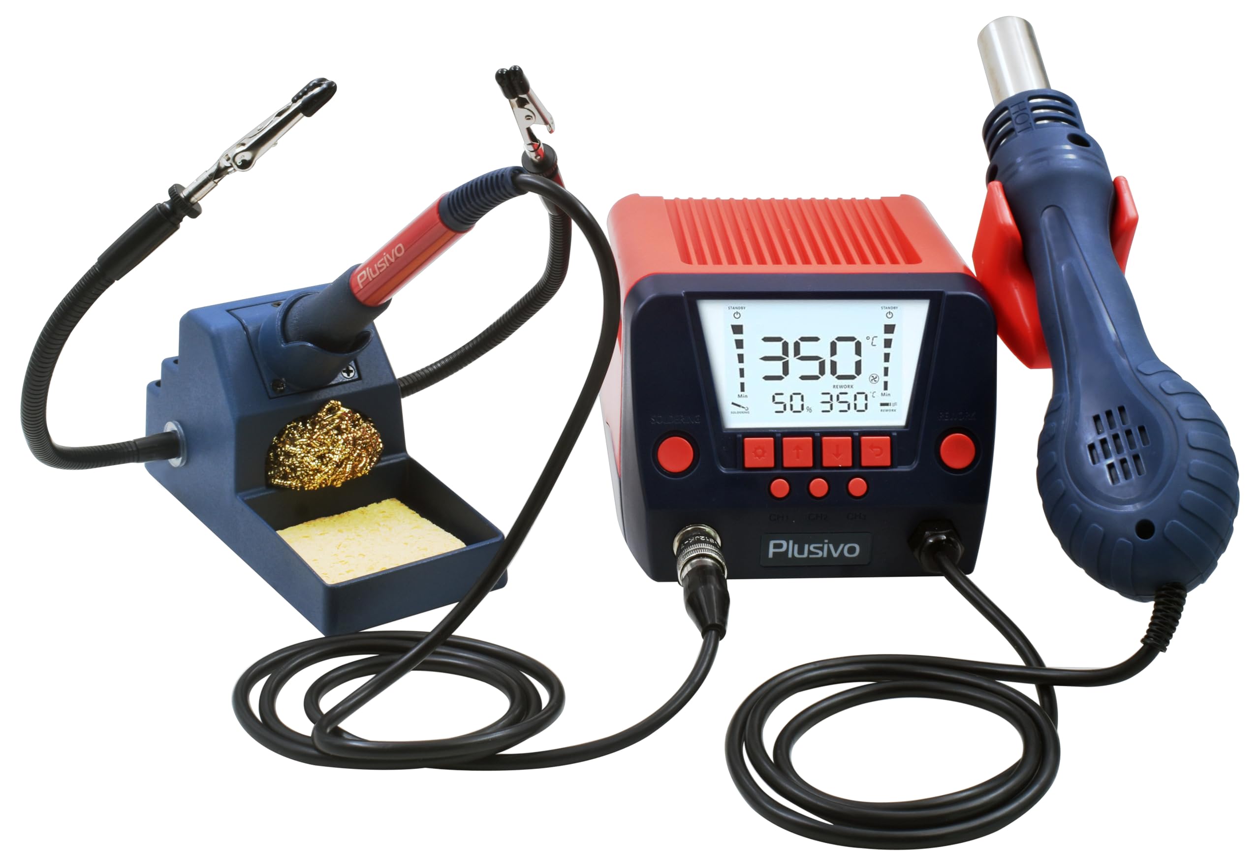 Digital Soldering Iron Station with Hot Air Rework & 2 Helping Hands - 5 Replaceable Tips, Auto Sleep, °C/°F Conversion - Complete Electronics Repair Kit with Multimeter for DIY Projects & Circuit Board Repair