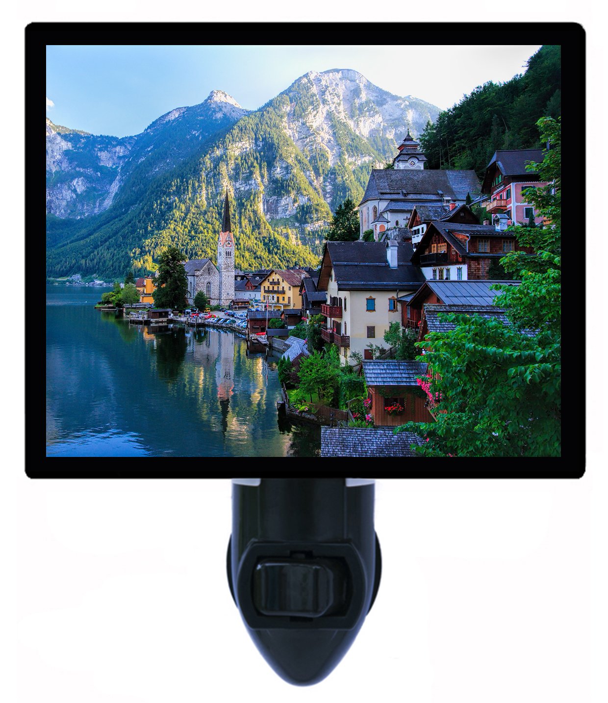 Hallstatt Afternoon Church Mountain Landscape LED Night Light - Religious Decor for Bedroom, Nursery & Prayer Room - Soothing Ambient Lighting for Relaxation & Sleep