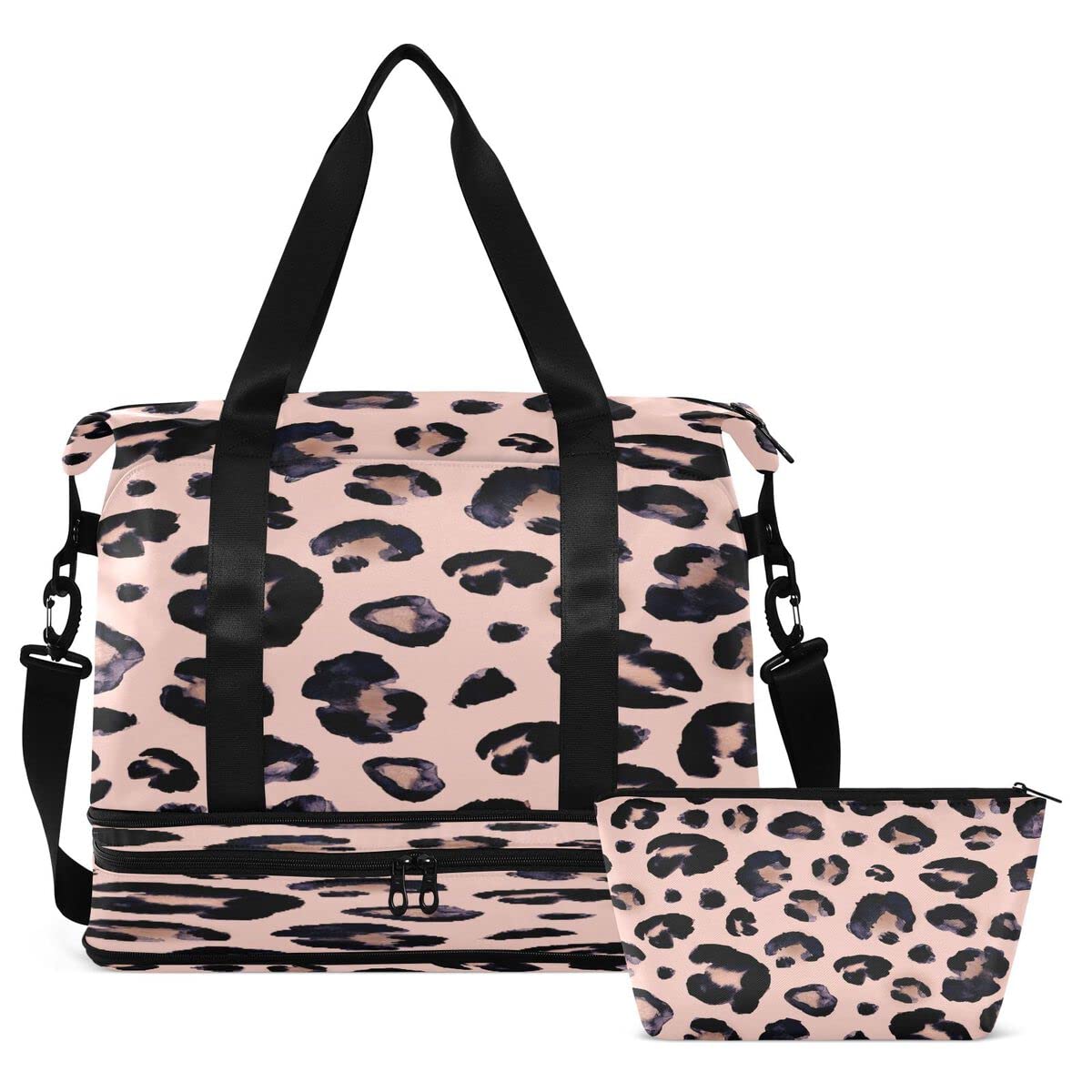 **Premium Gym & Travel Duffel Bag with Wet Pocket, Shoe Compartment & Toiletry Bag - Leopard Print Cheetah Pink - Ideal for Gym, Yoga, Business Trips & Weekend Getaways**    *(Use Cases: Perfect for workouts, overnight stays, business travel, yoga sessions, and weekend adventures.)*
