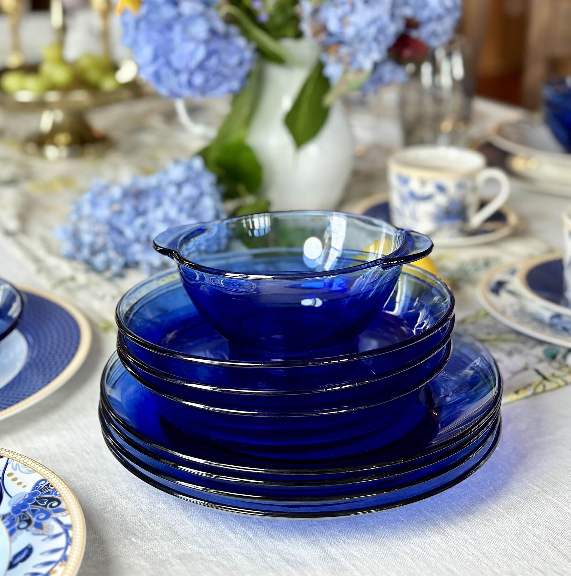 STPGoods 4-Piece Blue Cobalt Glass Dinner Plates Set - 7.8 Inch Round Salad Plates for Everyday Dining, Entertaining & Restaurant Use - Durable Transparent Glass Dishes for Salad, Bread, Desserts & Appetizers