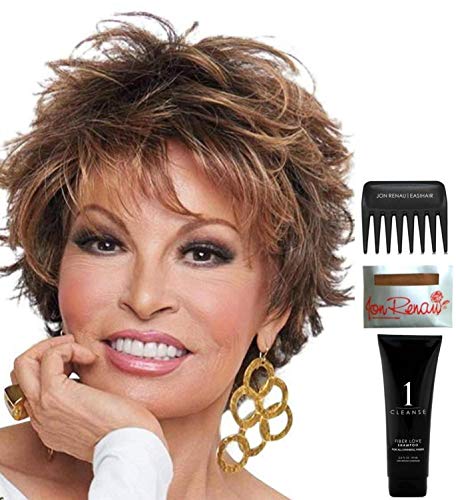Raquel Welch Voltage LARGE CAP Synthetic Wig Bundle - 5 Piece Set with Wig Shampoo, Cap, Wide Tooth Comb & Styling Guide (Color: R1416T) | Perfect for Cosplay, Costume Parties & Everyday Wear