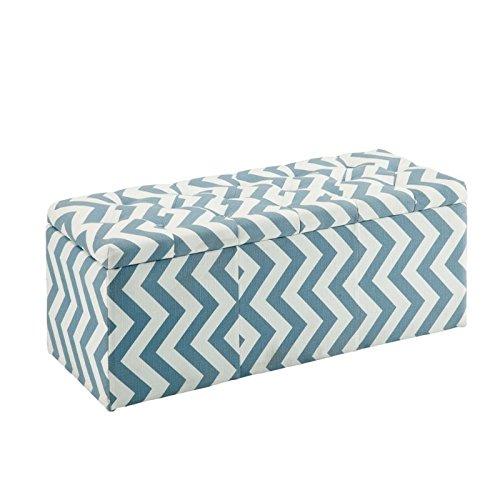 Furniture of America Laina Modern Upholstered Storage Bench with Fabric Seat - Blue | Entryway Bench, Bedroom Storage Ottoman, Living Room Seating & Organization
