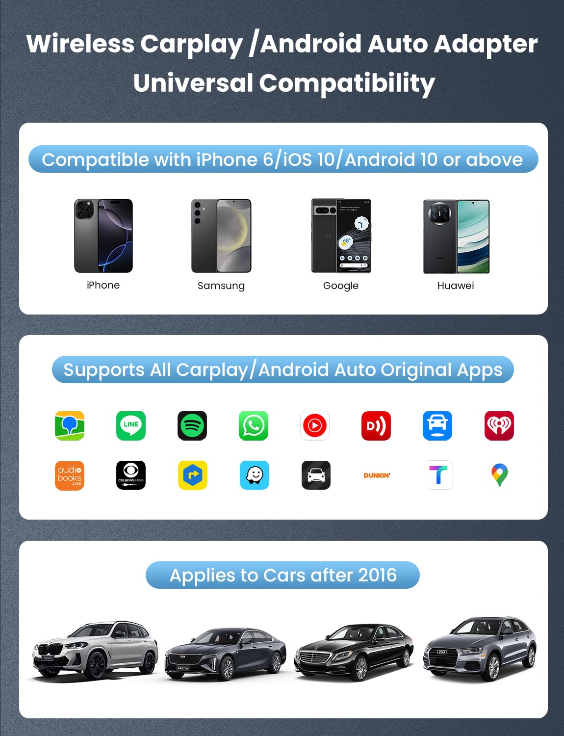 Wireless CarPlay & Android Auto Adapter - Fast Connection, Zero Latency for Cars 2016+ | Compatible with iPhone 6+/Android 10+ (USB-A/Type-C) | Perfect for Commuting, Road Trips & Hands-Free Driving - Black