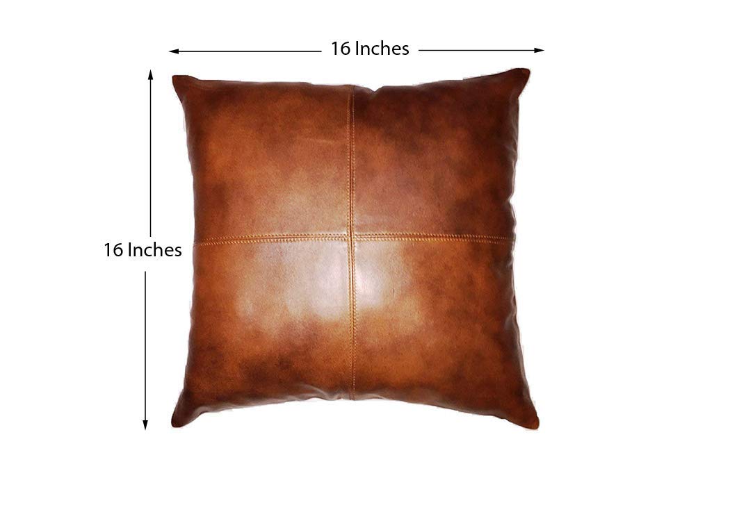 Premium Lambskin Leather Pillow Cover Set of 2 - 16x16 Inch Sofa Cushion Case - Decorative Throw Pillow Covers for Living Room, Bedroom & Office - Tan Antique Luxury Home Decor - Perfect for Cozy Sofas, Accent Chairs and Guest Rooms
