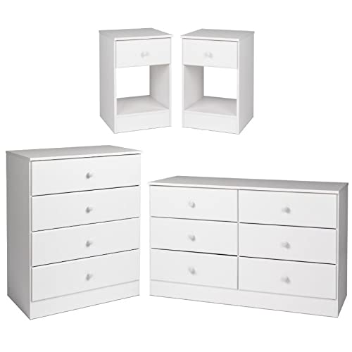 Home Square 4-Piece White Bedroom Set with 2 Tall Nightstands, Chest & Double Dresser - Perfect for Master Bedroom Furniture and Home Organization