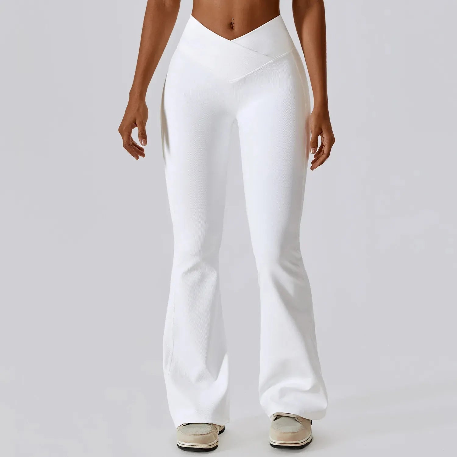 Women's High Waist Yoga Pants - Cross Waist Cotton Leggings for Fitness, Training & Gym - Elastic Wide Leg Flare Tights - Perfect for Yoga, Pilates, Running & Lounge Wear