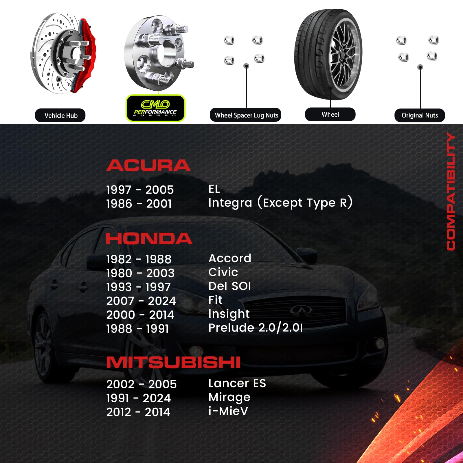 Custom 15mm Hubcentric Wheel Spacers 4x100 Bolt Pattern - Fits Honda Accord, Civic, CRX, Del Sol, Prelude, Integra, Insight (DA, DC2, EG, EK, EF) & Mitsubishi Mirage - 2-Piece Set (56.1mm Bore, M12x1.5 Thread) - Perfect for Enhanced Stance, Performance Upgrades & Custom Wheel Fitment