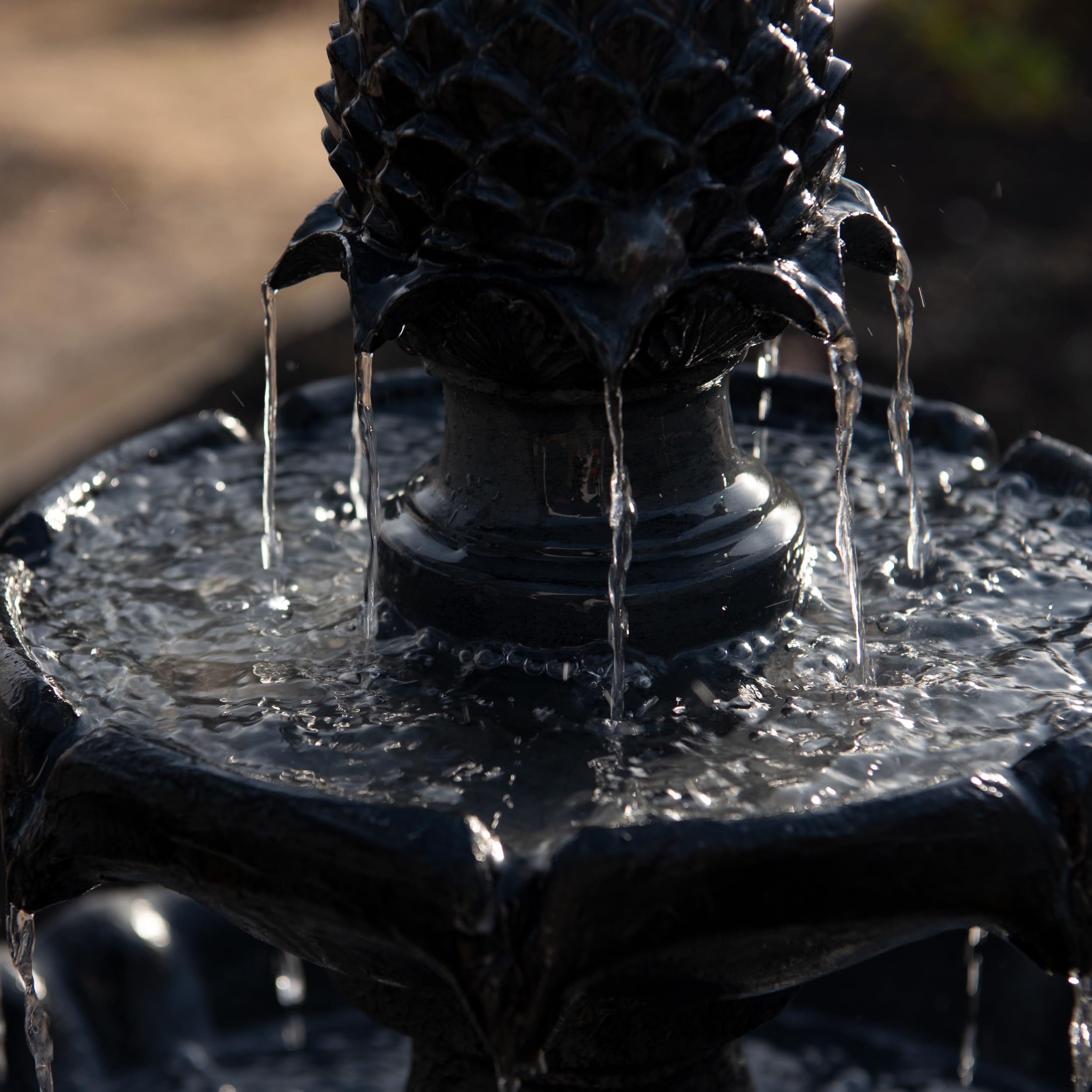 XBrand 44-Inch Tall Black Fiberglass/Resin 2-Tier Solar Water Fountain with Solar Panel & Auto-Shut Off Pump - Outdoor Garden Decor for Patio, Yard, and Landscape (Perfect for Bird Baths & Relaxation)